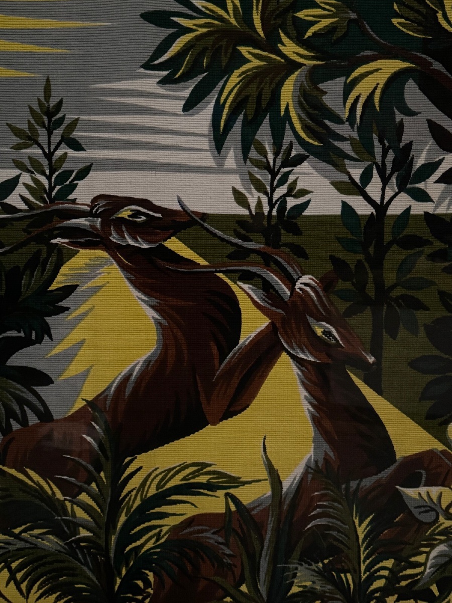 Tapestry On Panel By Roga Mid-20th Century Antelopes In The Savannah-photo-1