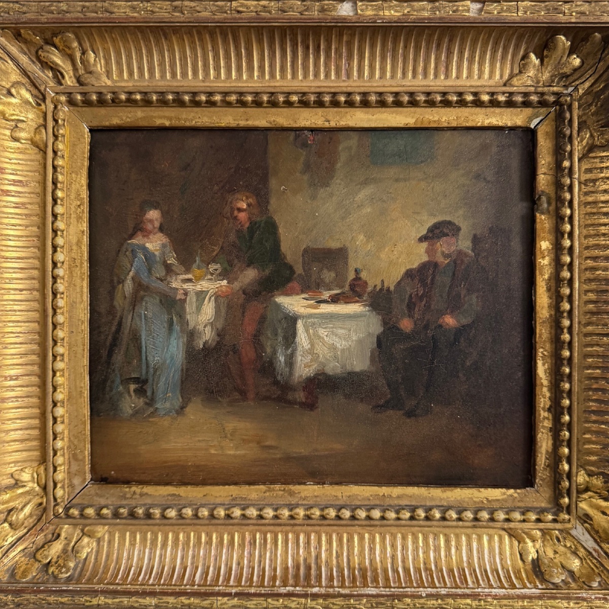 Huile sur panneau scène de taverne monogramme BC XIXe-photo-4