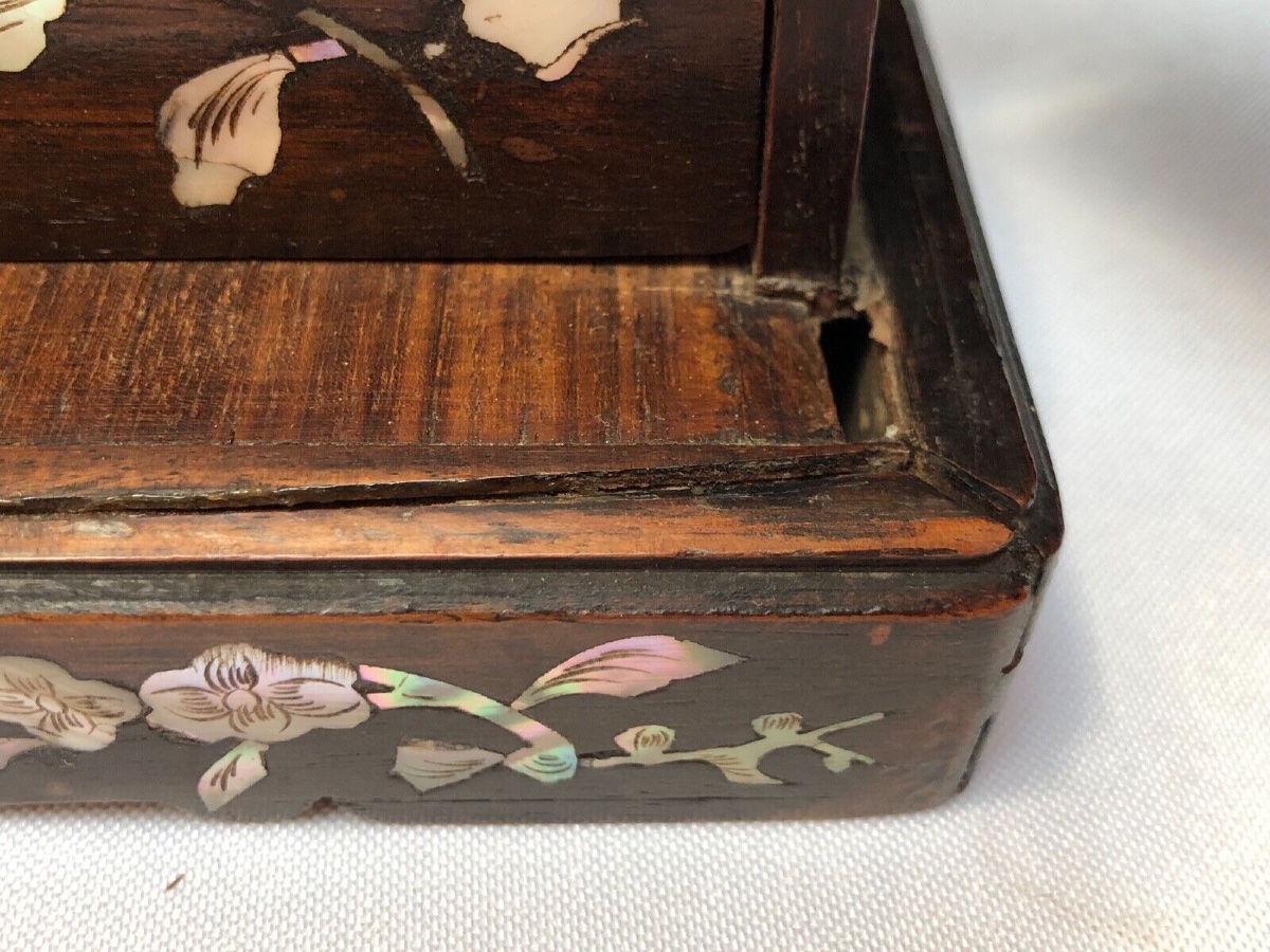 Cabinet Chine ou Indochine XIXe bois de fer incrustation marqueterie nacre-photo-3