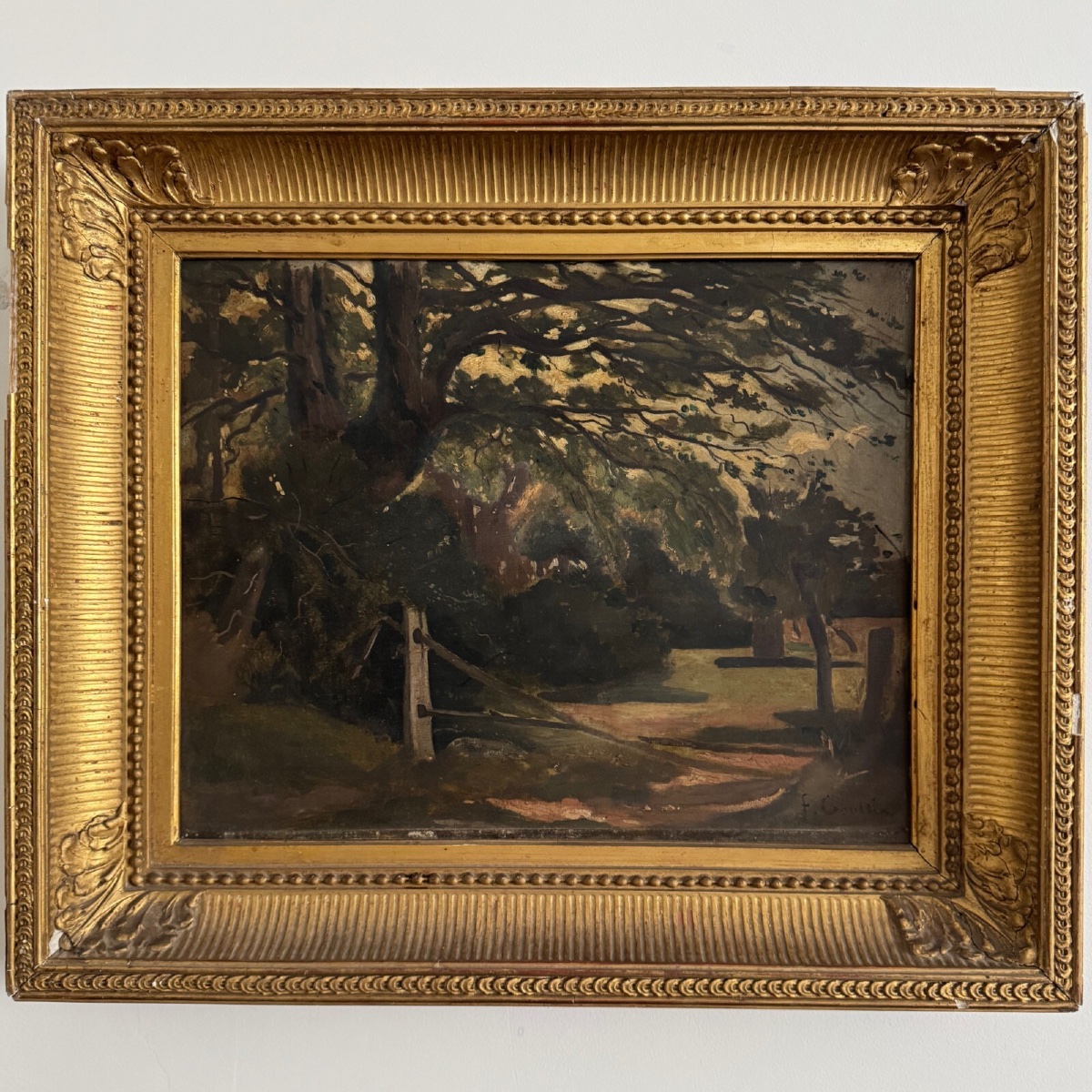 Oil On Panel By Francis Goullin, 19th Century Undergrowth Landscape-photo-3