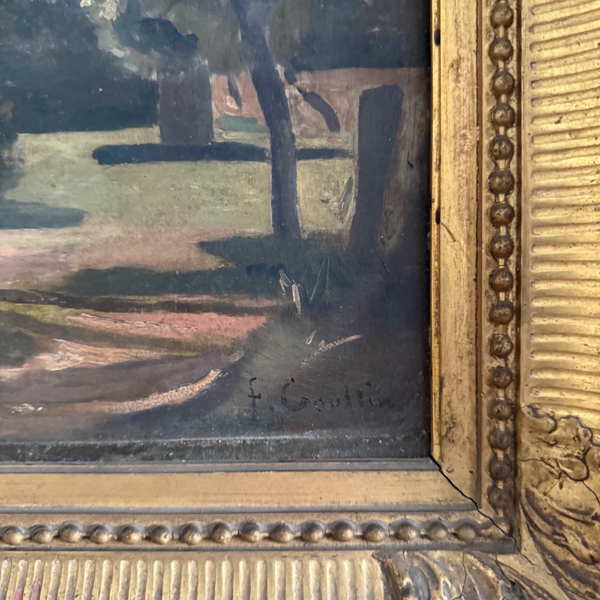 Oil On Panel By Francis Goullin, 19th Century Undergrowth Landscape-photo-4