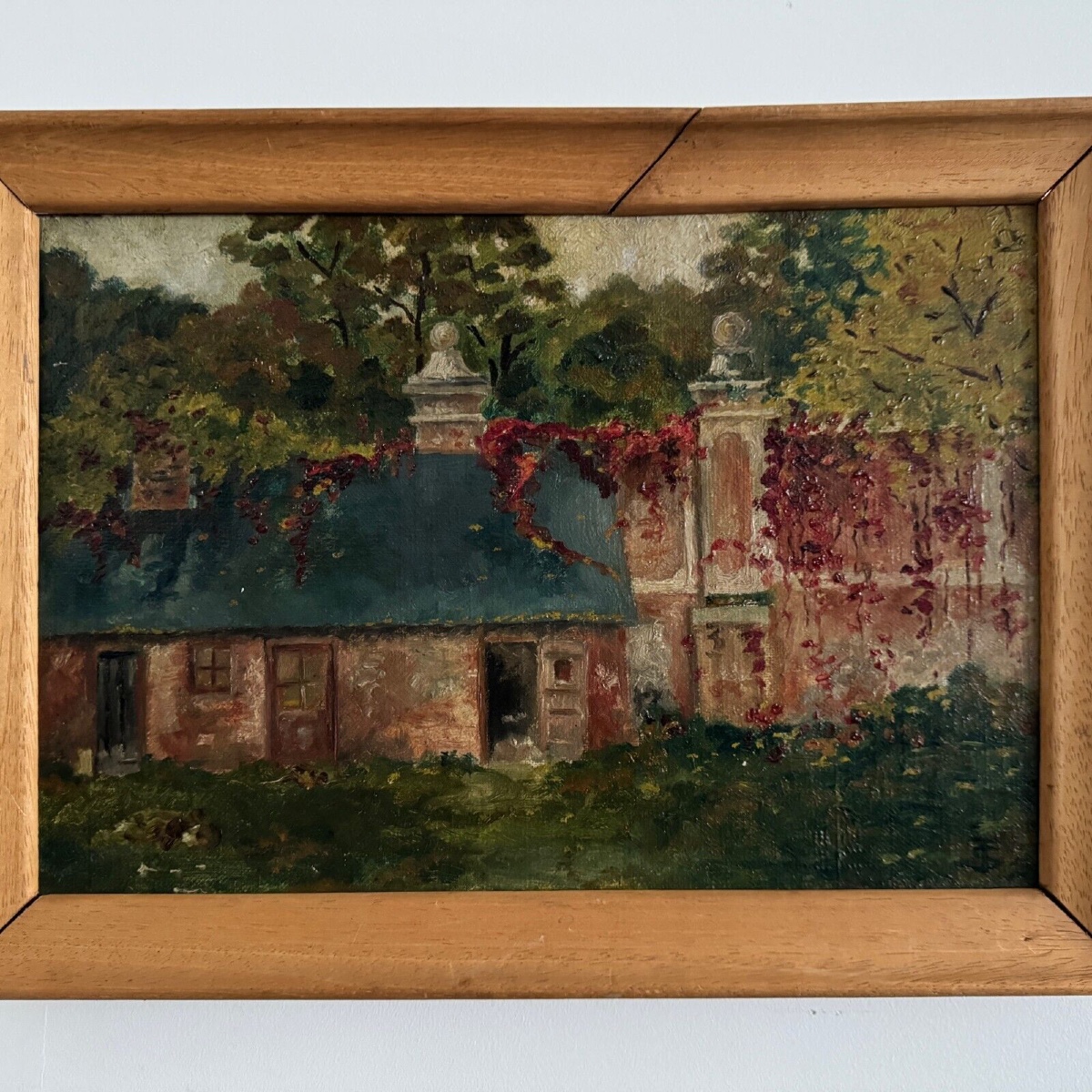 Huile sur toile représentant une propriété début XXe
