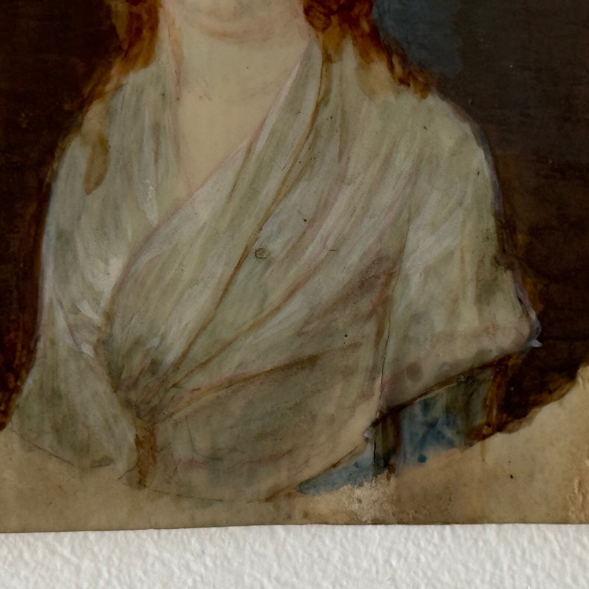 Miniature exécutée à la main jeune femme du XVIIIe à la chevelure rousse-photo-2