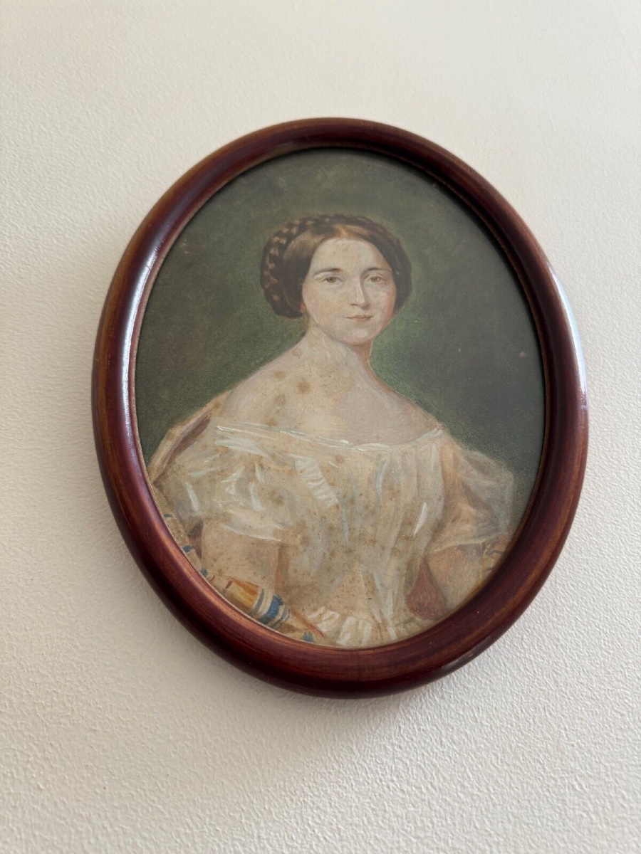 Watercolor On Paper, Early 20th Century, Portrait Of A Woman From The Early 19th Century-photo-4