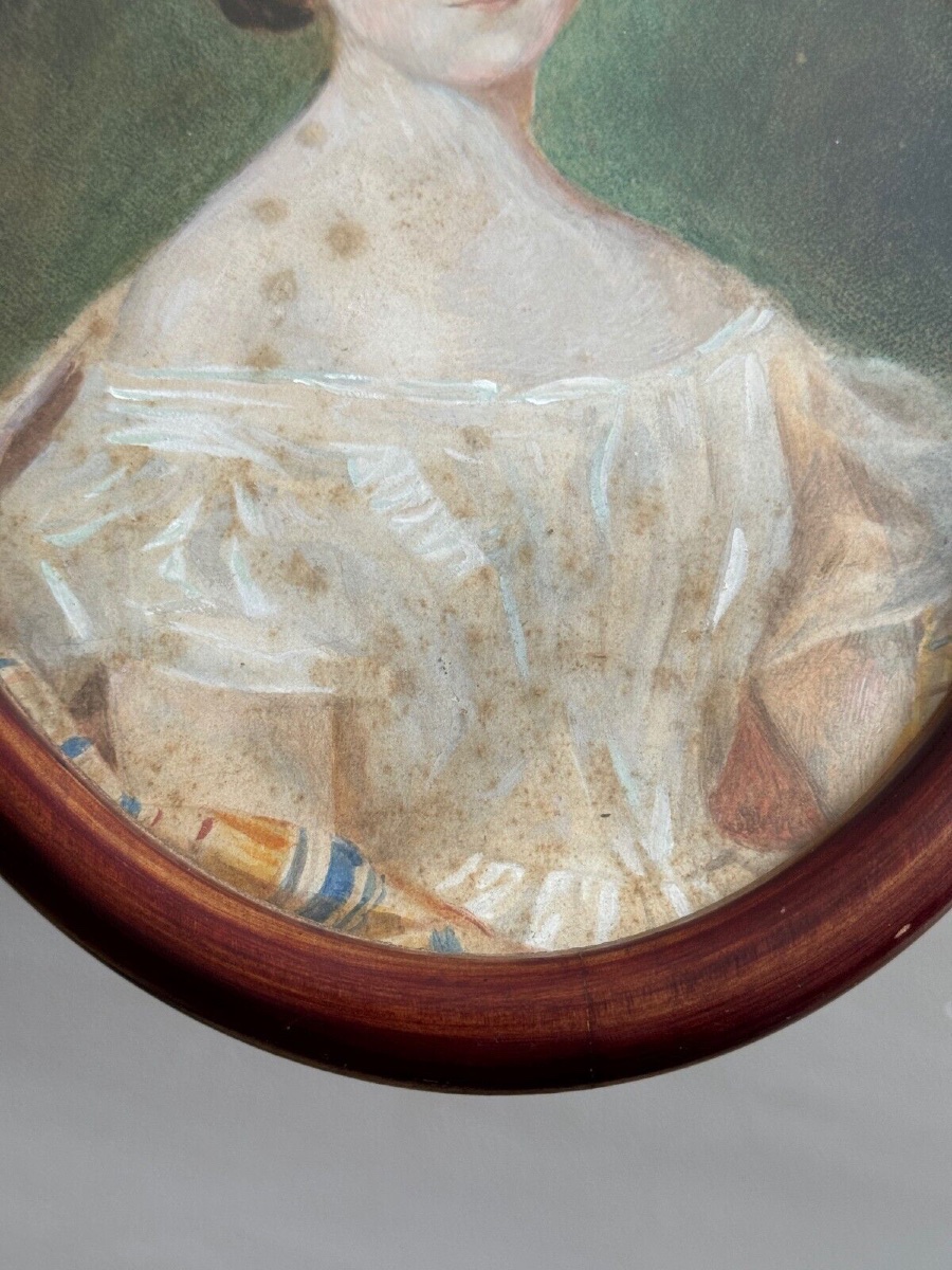 Watercolor On Paper, Early 20th Century, Portrait Of A Woman From The Early 19th Century-photo-4