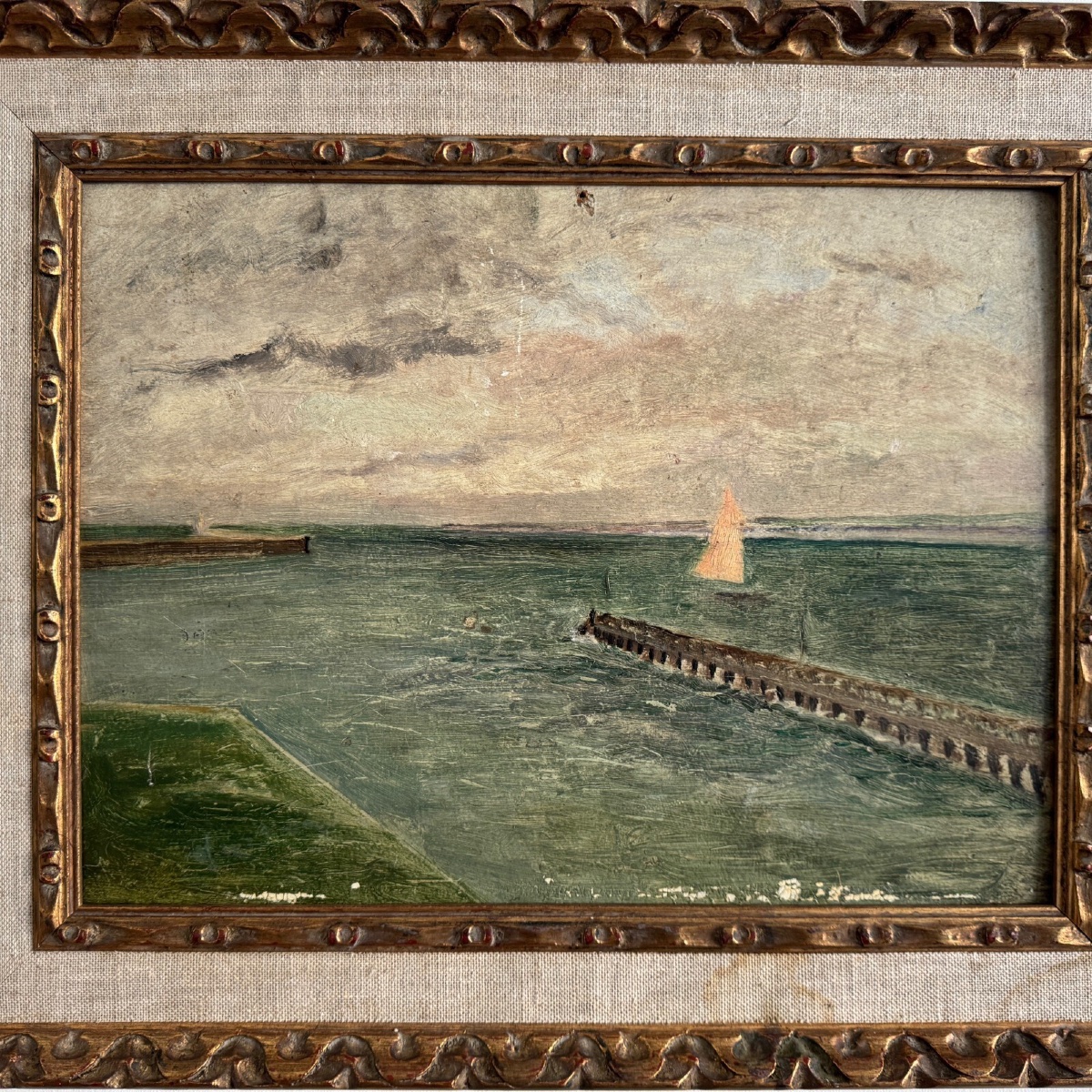 Oil On Cardboard Le Croisic Seaside Jetty Early 20th Century-photo-2