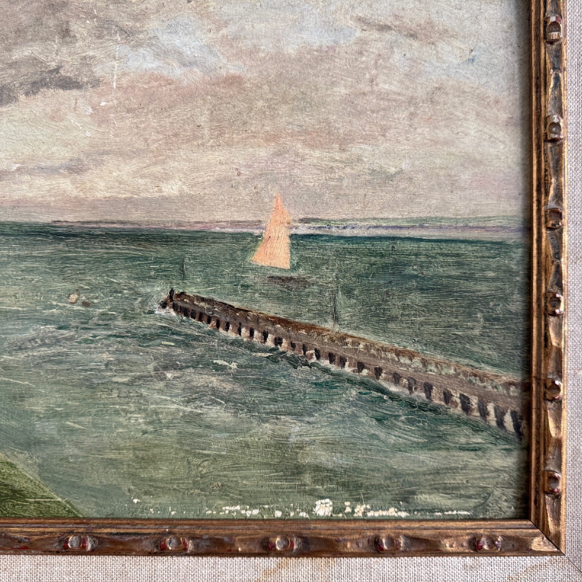Oil On Cardboard Le Croisic Seaside Jetty Early 20th Century-photo-1