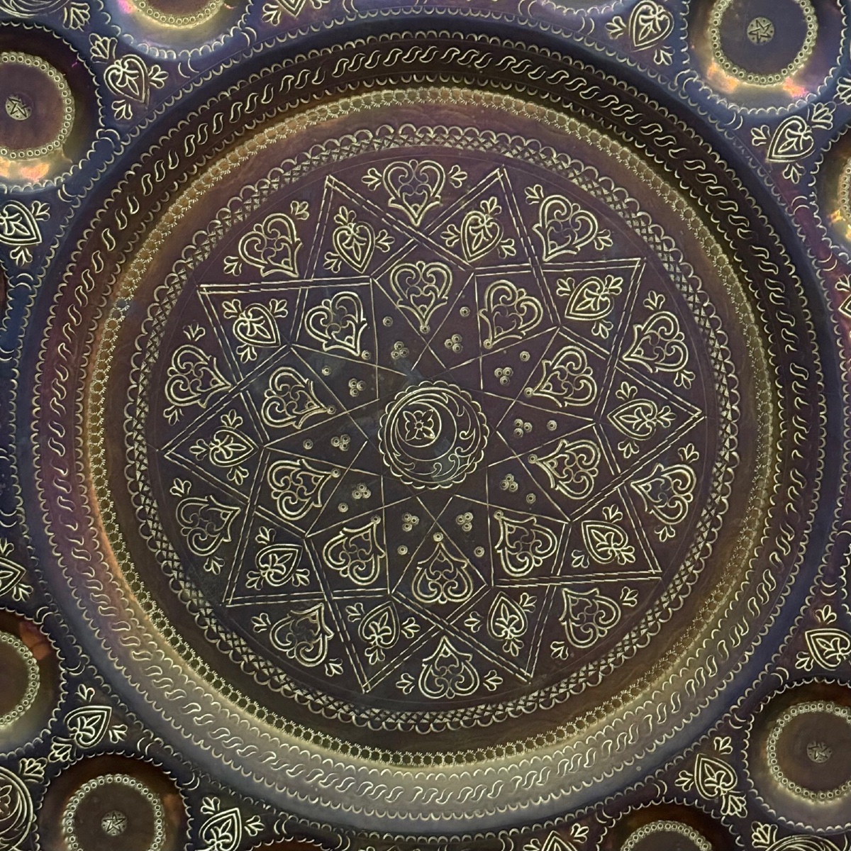 Plateau oriental en cuivre pour le thé 95,5 cm XXe-photo-2