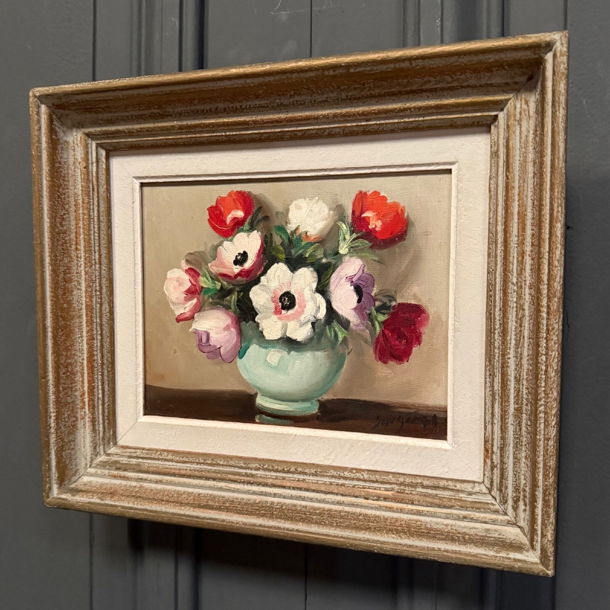 Oil On Canvas Still Life Bouquet Of Flowers 20th Century-photo-4