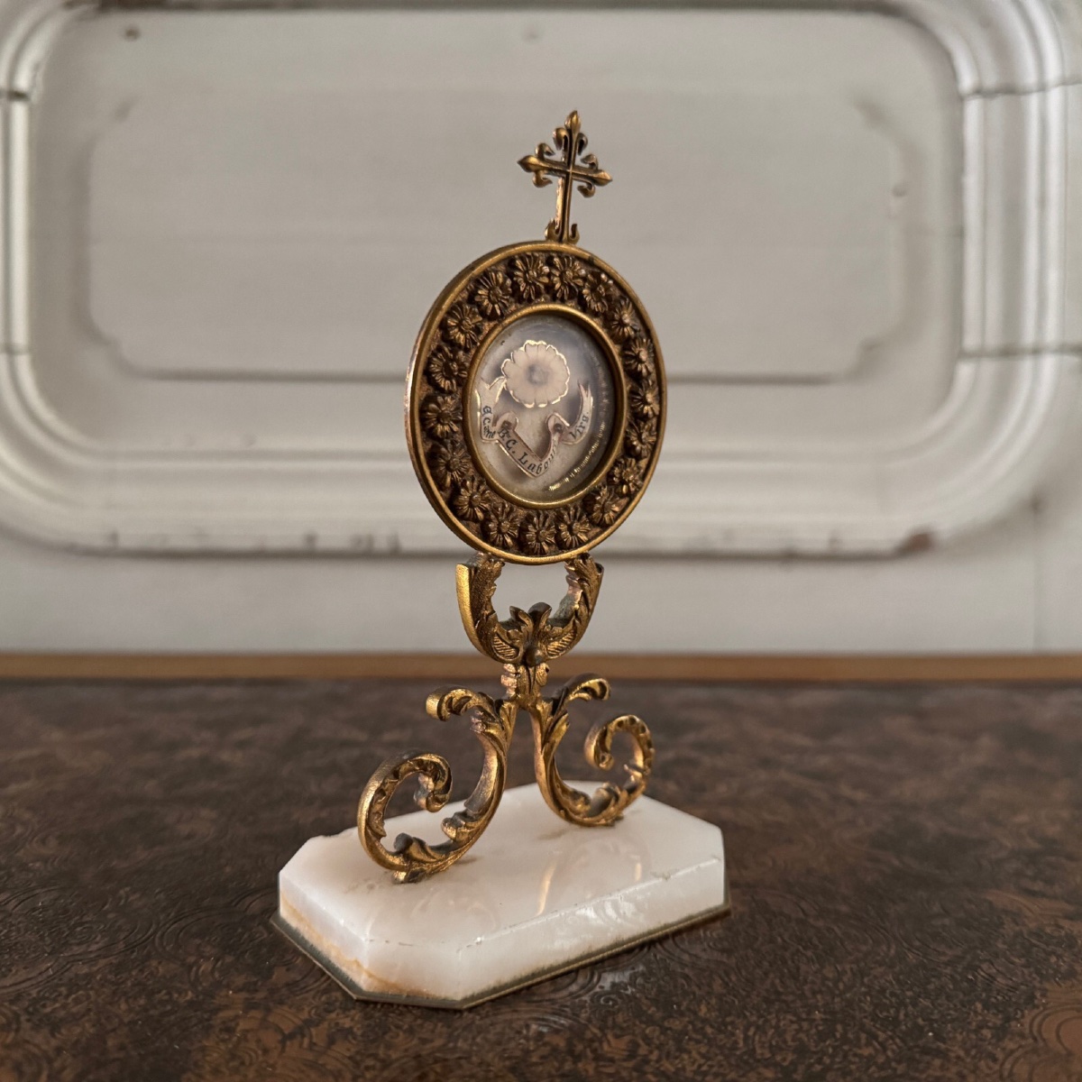 Reliquaire en bronze XVIIIe sur socle en marbre-photo-2
