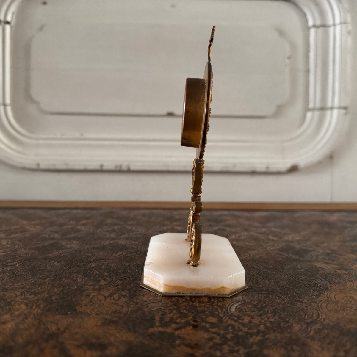 Reliquaire en bronze XVIIIe sur socle en marbre-photo-3