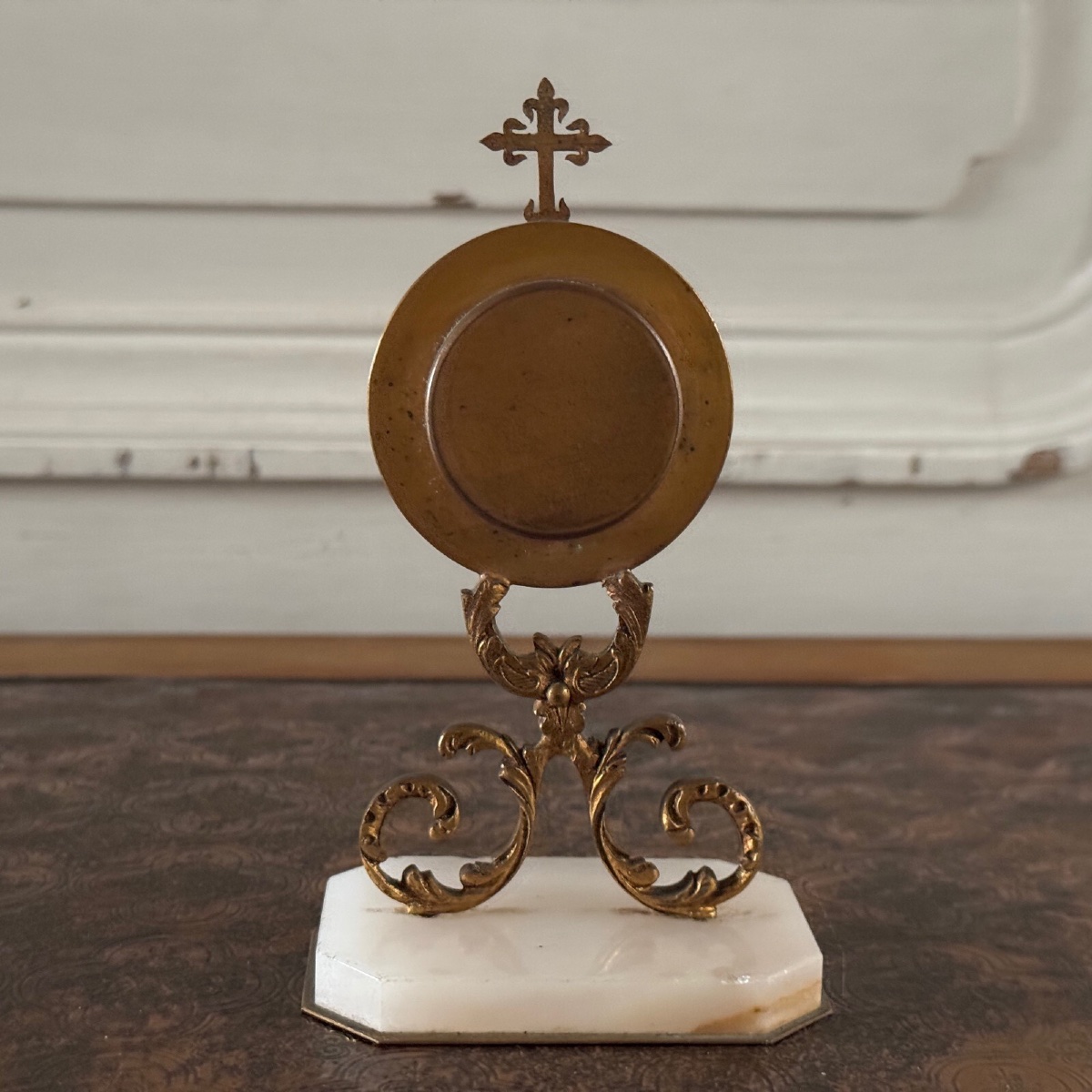 Reliquaire en bronze XVIIIe sur socle en marbre-photo-1
