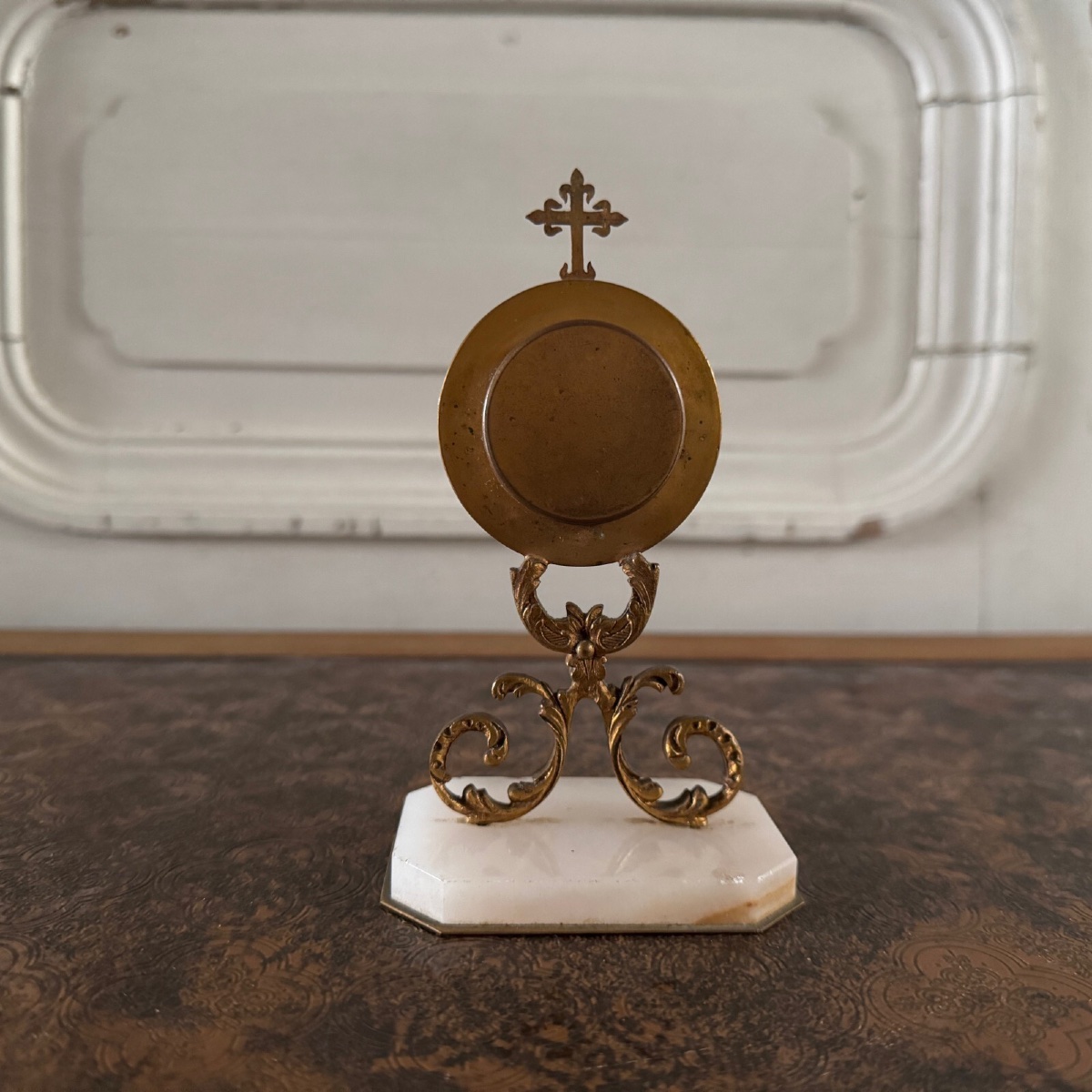 Reliquaire en bronze XVIIIe sur socle en marbre-photo-2