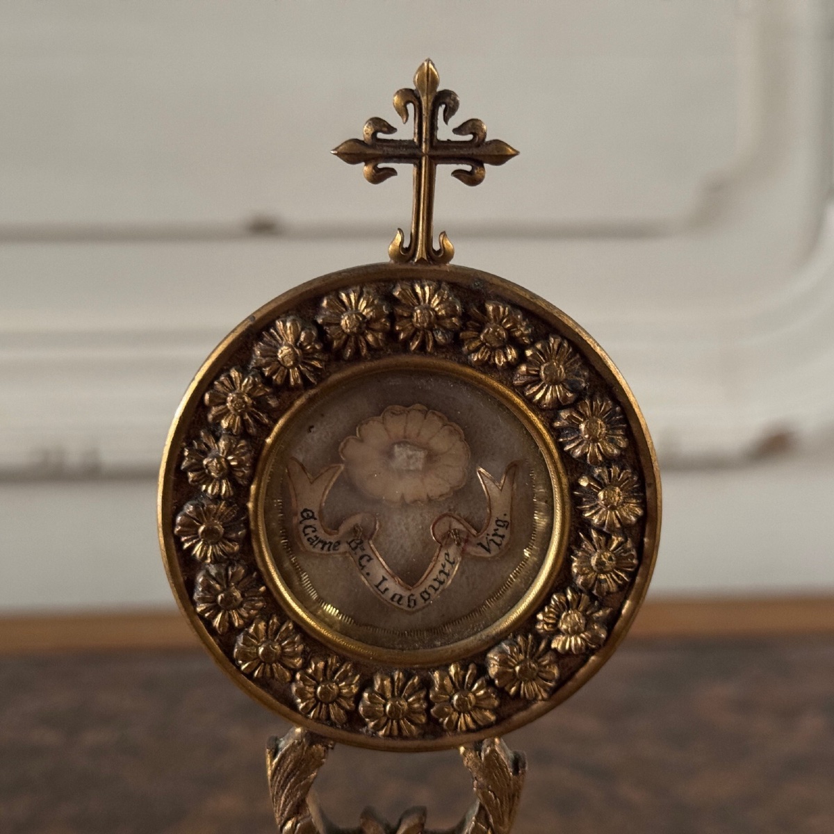 Reliquaire en bronze XVIIIe sur socle en marbre-photo-3