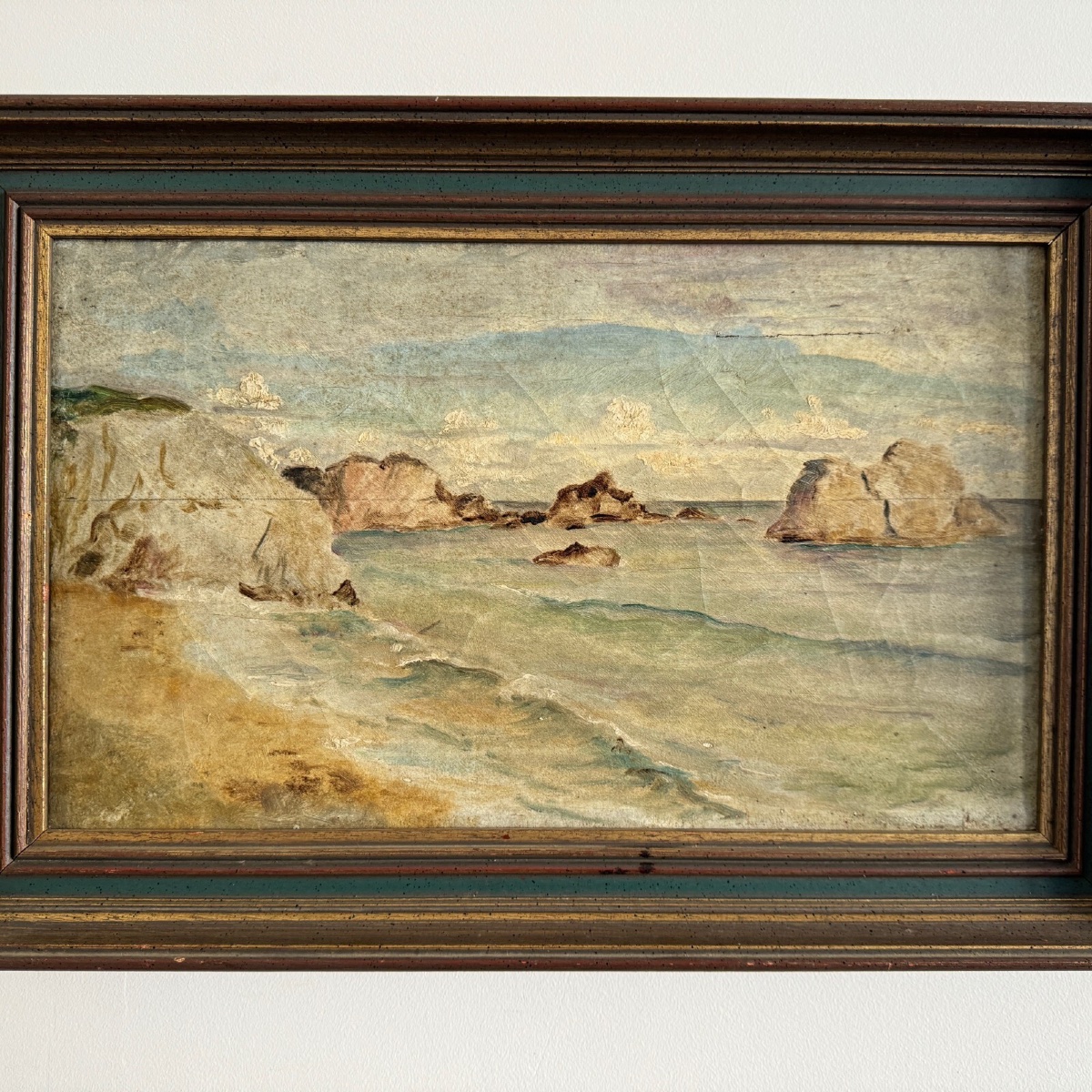 Oil On Canvas Depicting A Rocky Coast From The Early 20th Century-photo-2