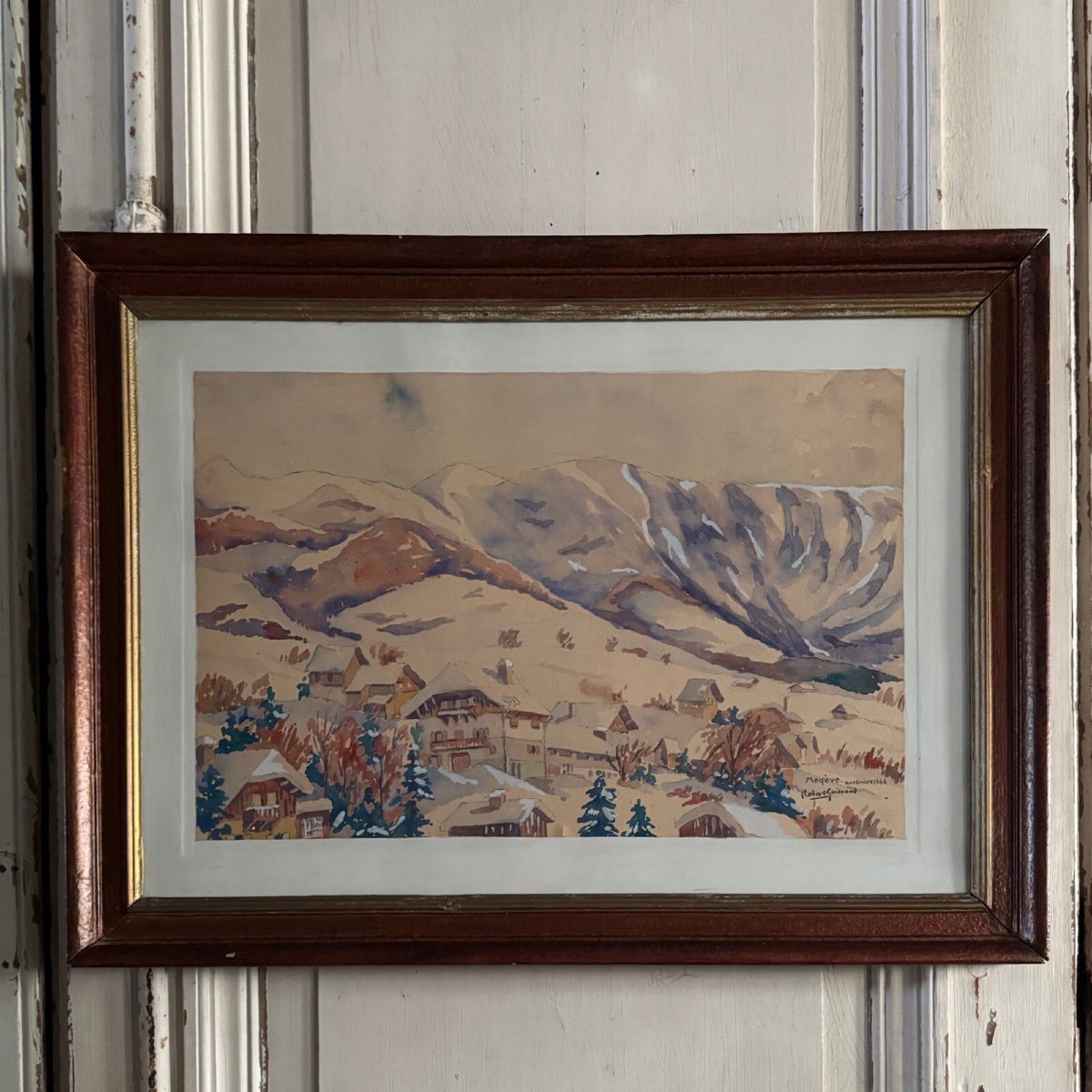 Aquarelle sur papier par Robert Gaillard XXe Megève 1944-photo-2