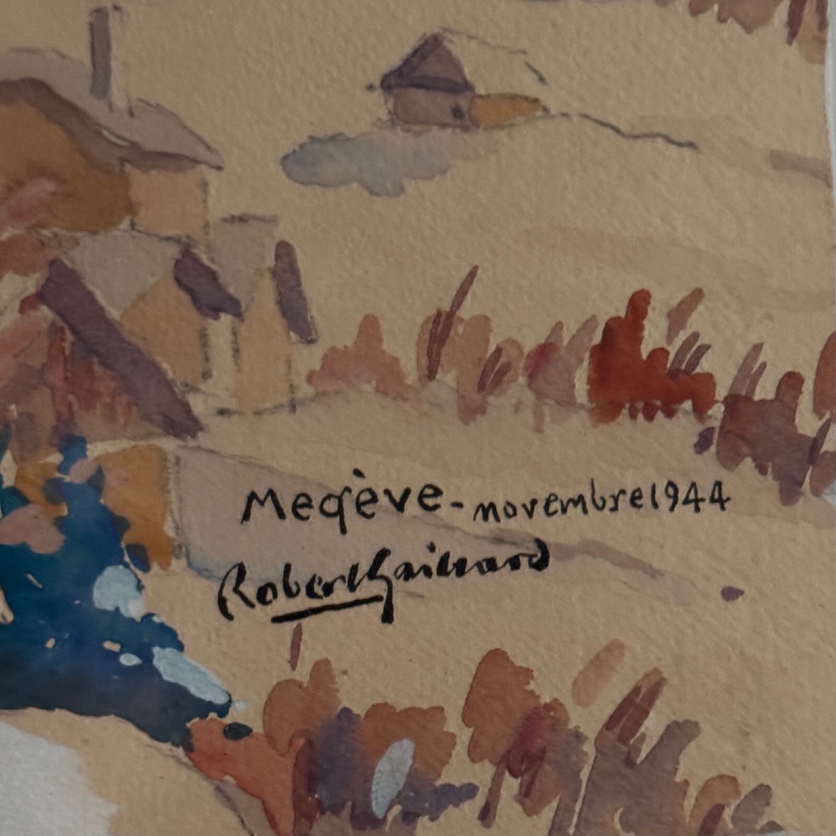 Aquarelle sur papier par Robert Gaillard XXe Megève 1944-photo-4