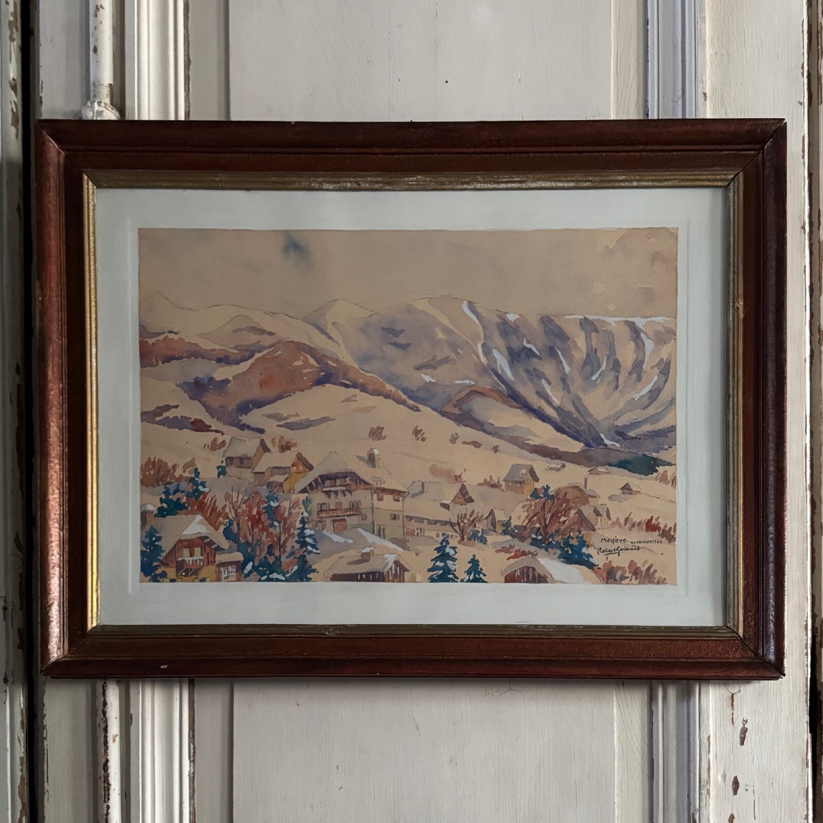 Aquarelle sur papier par Robert Gaillard XXe Megève 1944