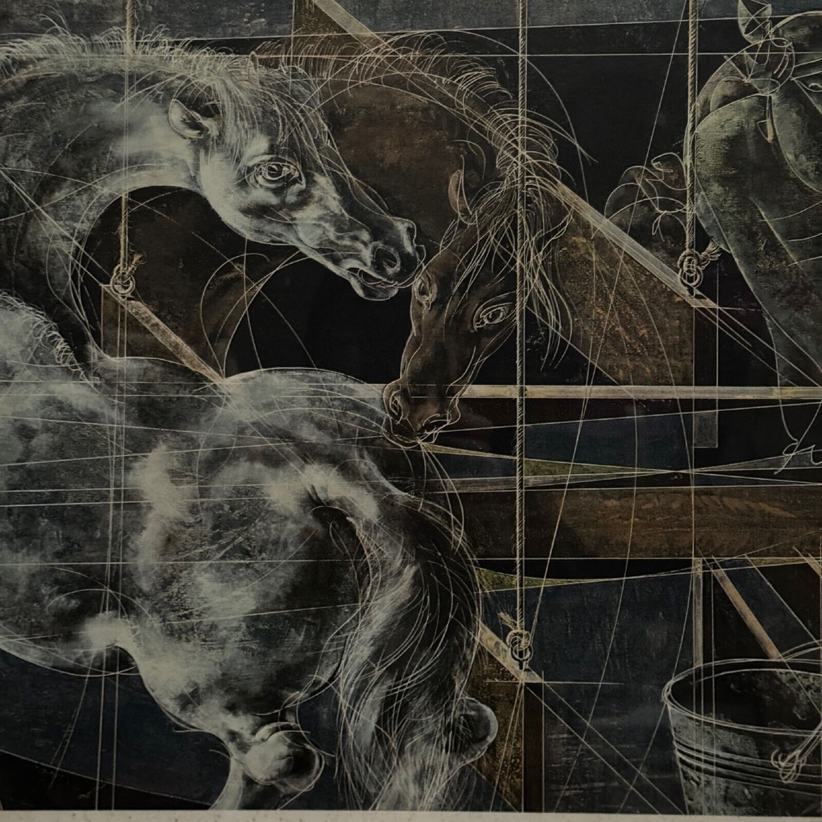 Lithographie par Hans Erni cheval ambiance surréaliste 1970-photo-4