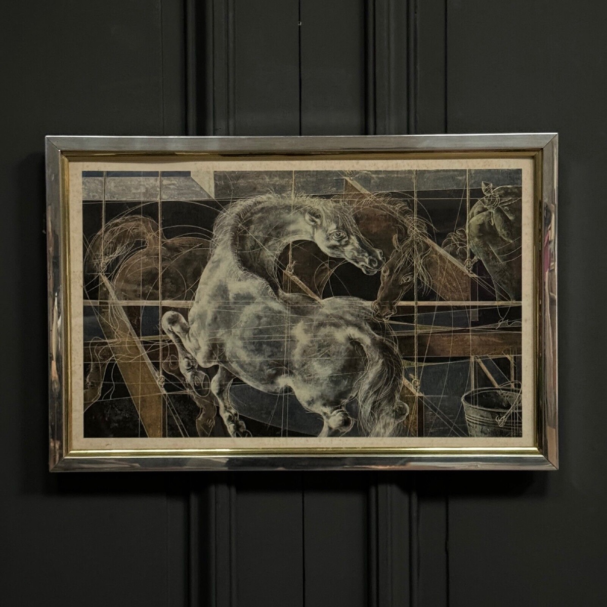 Lithographie par Hans Erni cheval ambiance surréaliste 1970