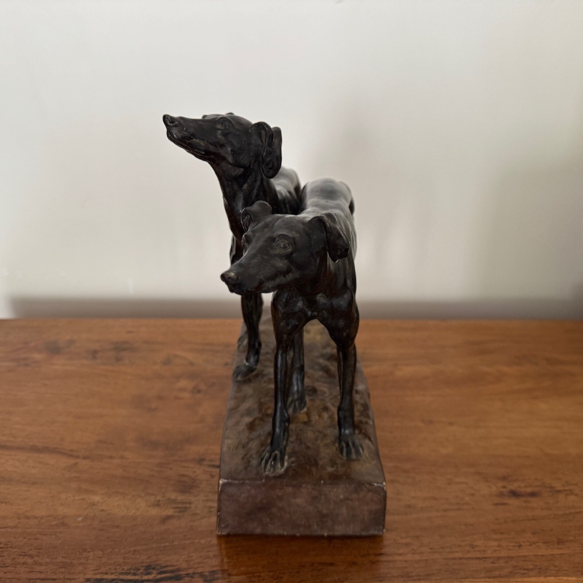 Patinated Plaster Statue Of 2 Greyhounds By Cha Pregue 20th Century-photo-7