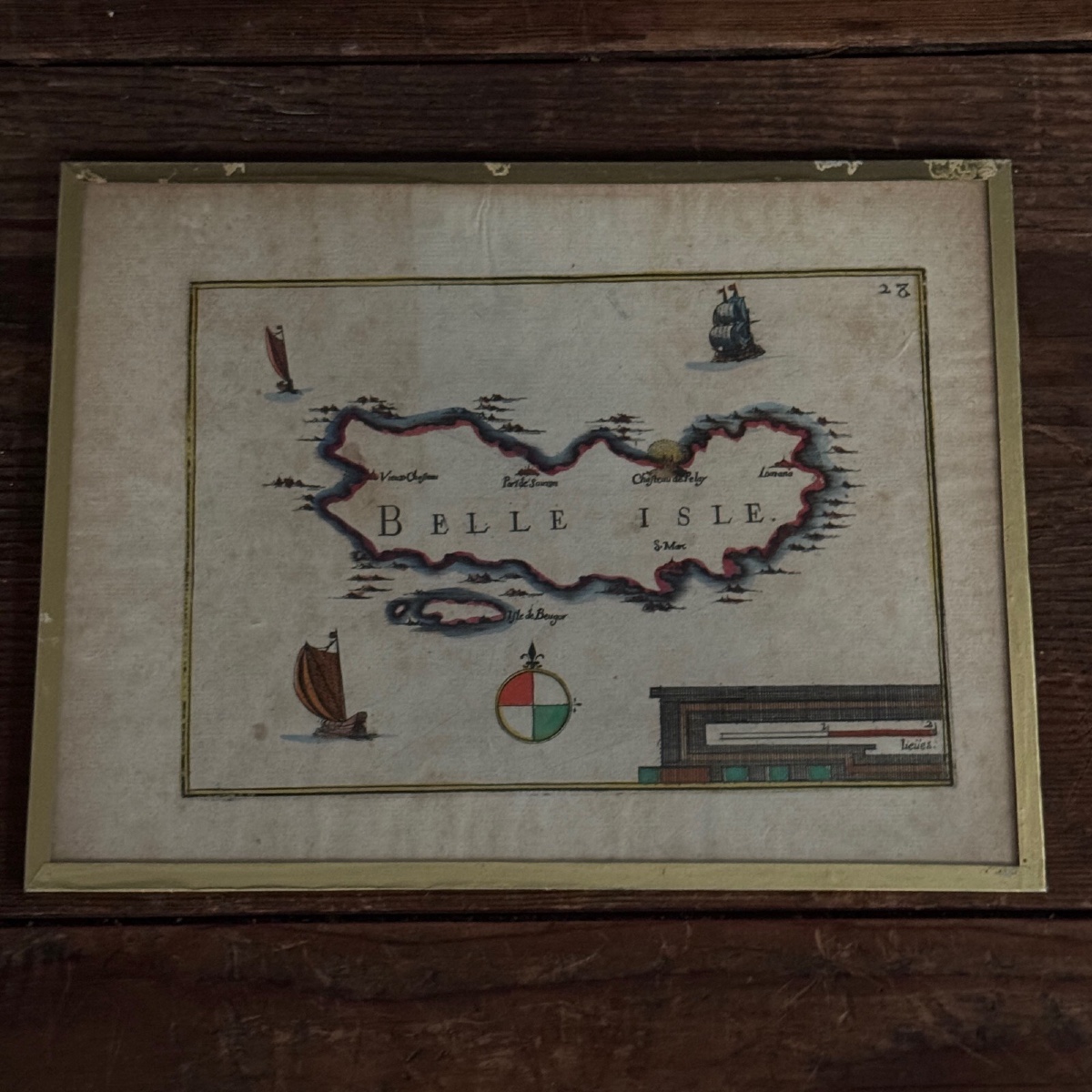 Color Engraving Of Belle Isle, 17th Century, By Christophe Tassin