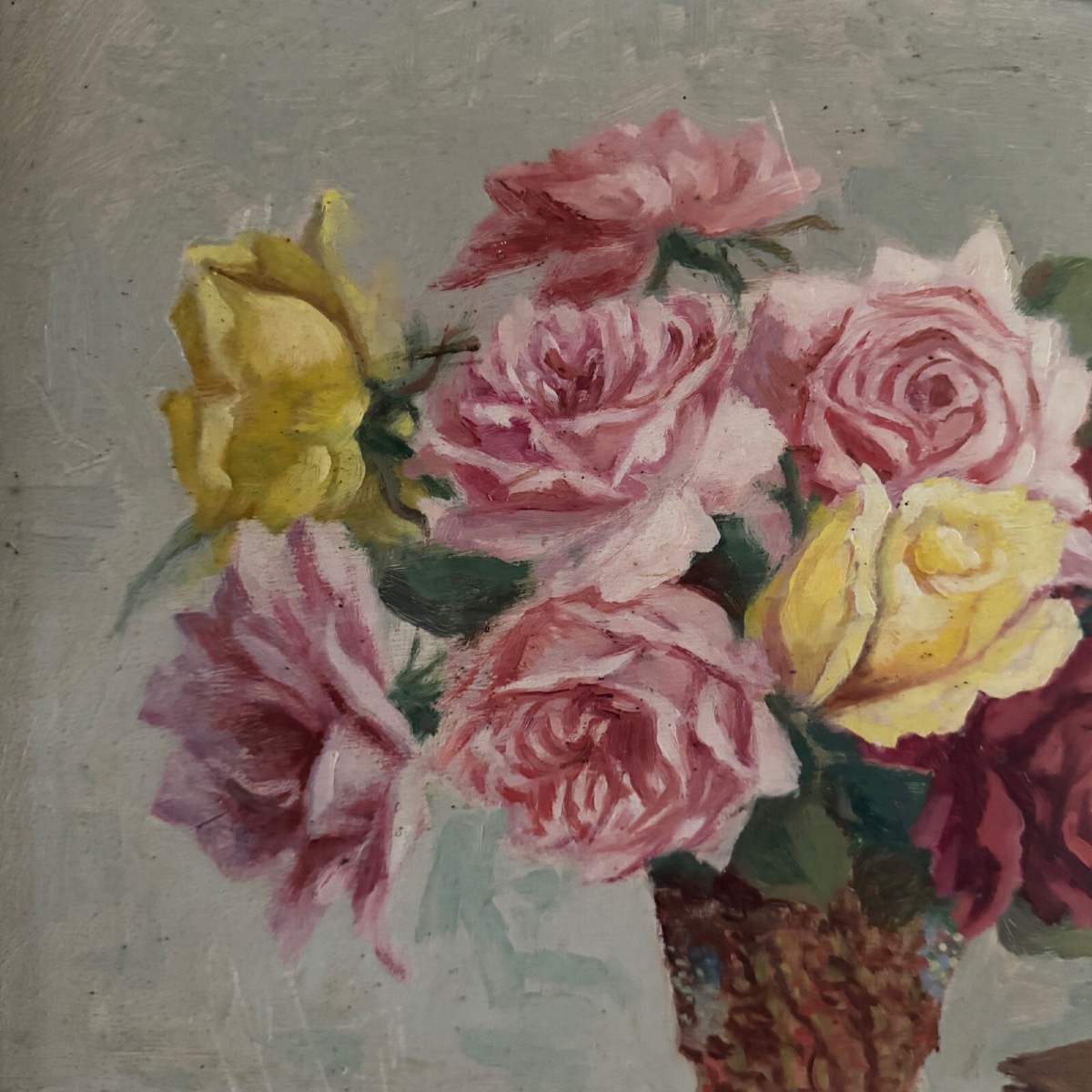 Oil On Panel Still Life With A Vase Of Roses By J. Bernard XXe-photo-3