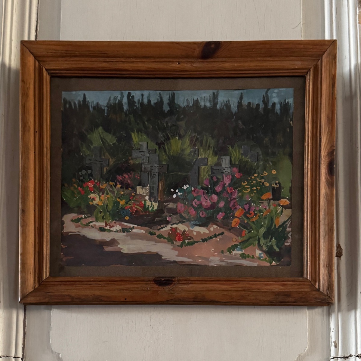 Gouache sur papier cimetière fleuri des Bénédictines de Craon 1945-photo-2