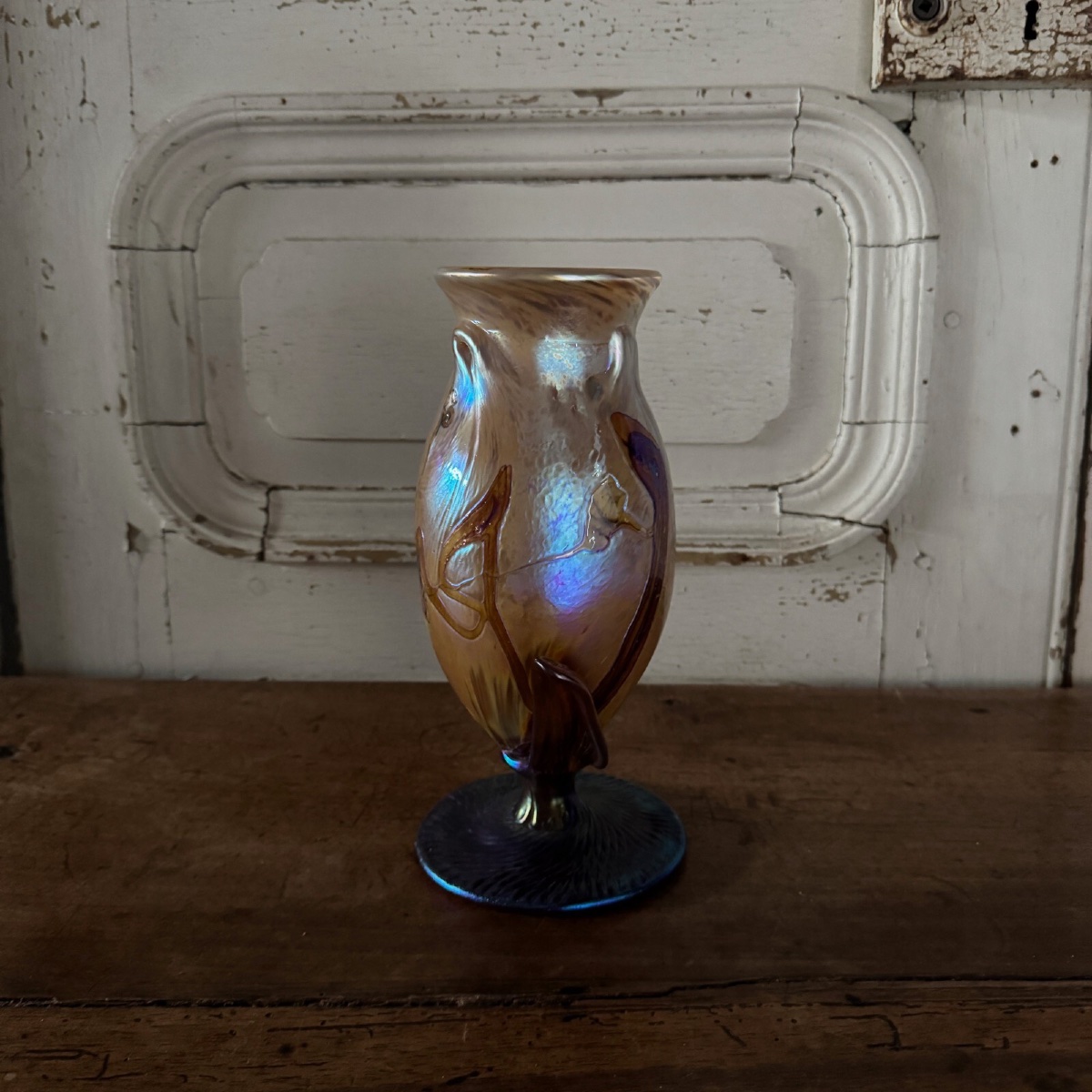 Iridescent Glass Paste Vase Signed Jp Mateus 1995-photo-2