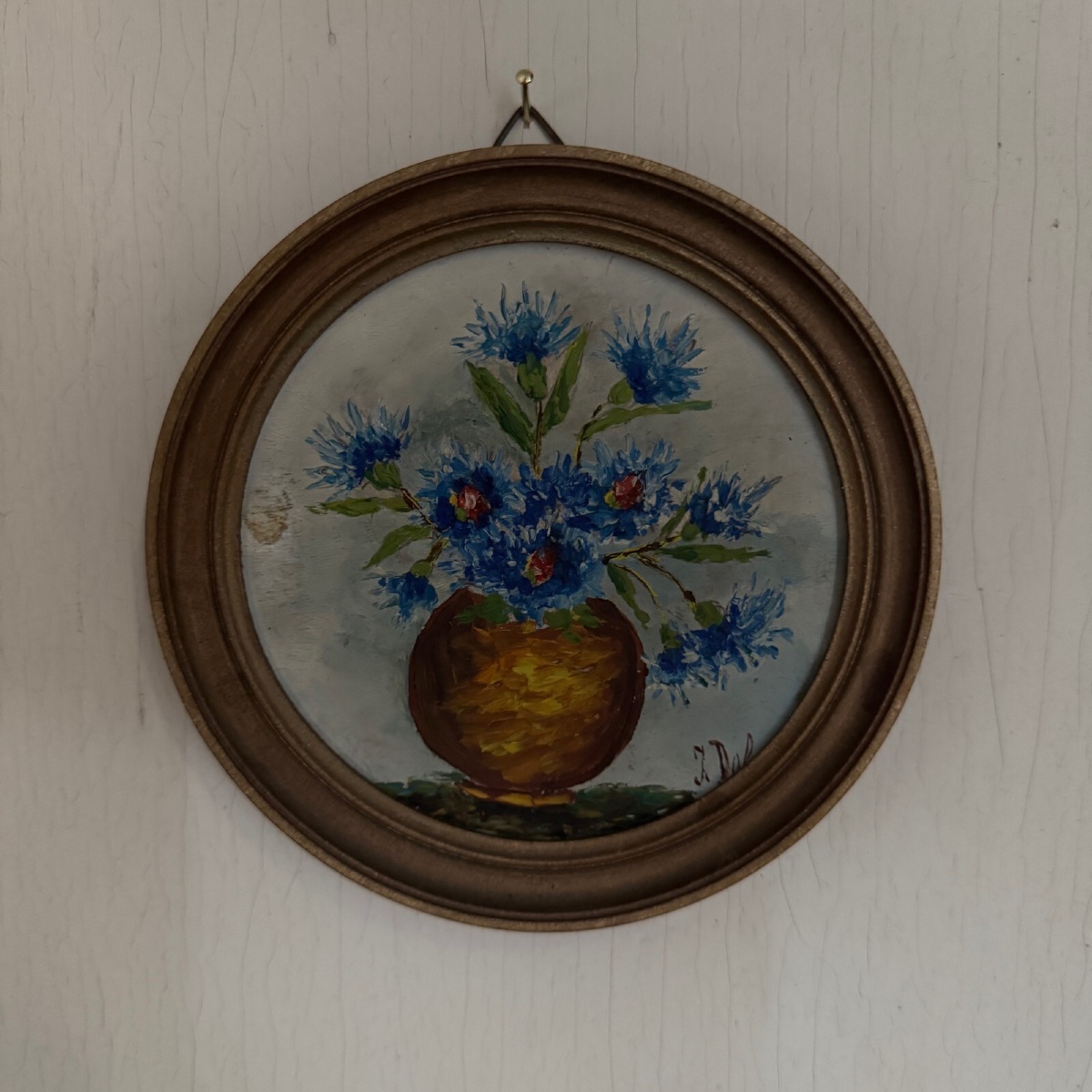 Huile sur panneau nature morte bouquet de fleurs par J. Delage XXe-photo-3