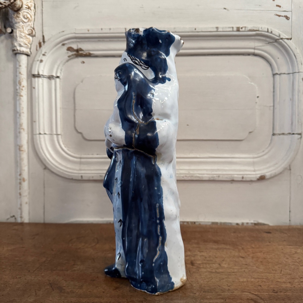 Vierge à l'Enfant XVIIIe fond bleu décor d'hermines-photo-4