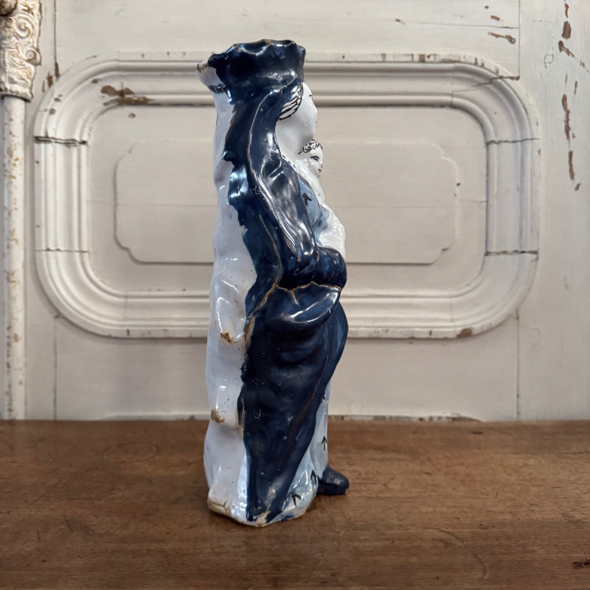 Vierge à l'Enfant XVIIIe fond bleu décor d'hermines-photo-1