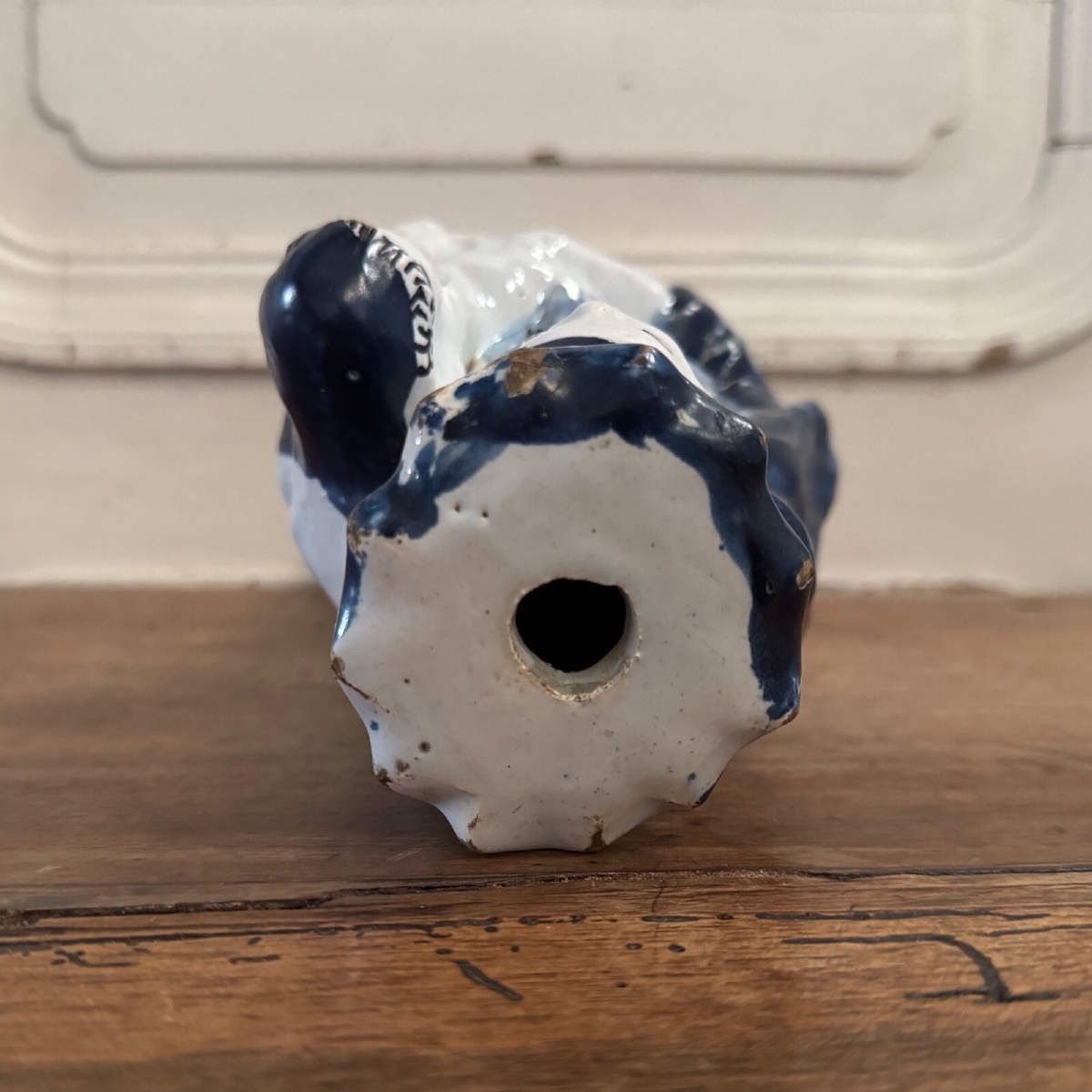 Vierge à l'Enfant XVIIIe fond bleu décor d'hermines-photo-3