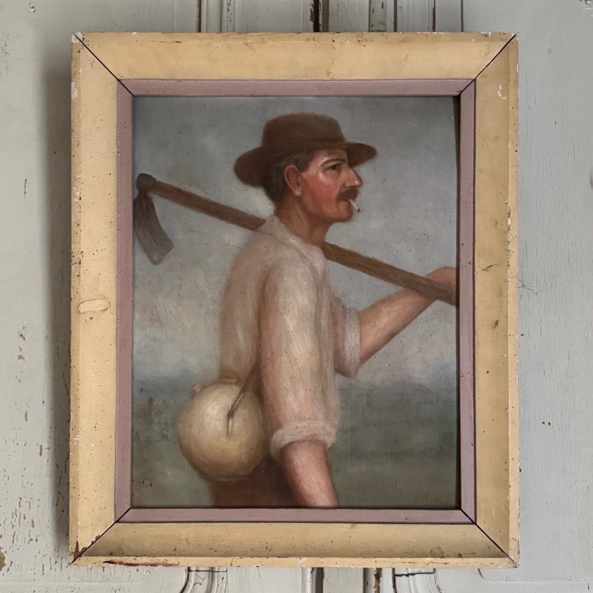 Oil On Panel Farmer Working In The Field 20th Century By M. Potiron