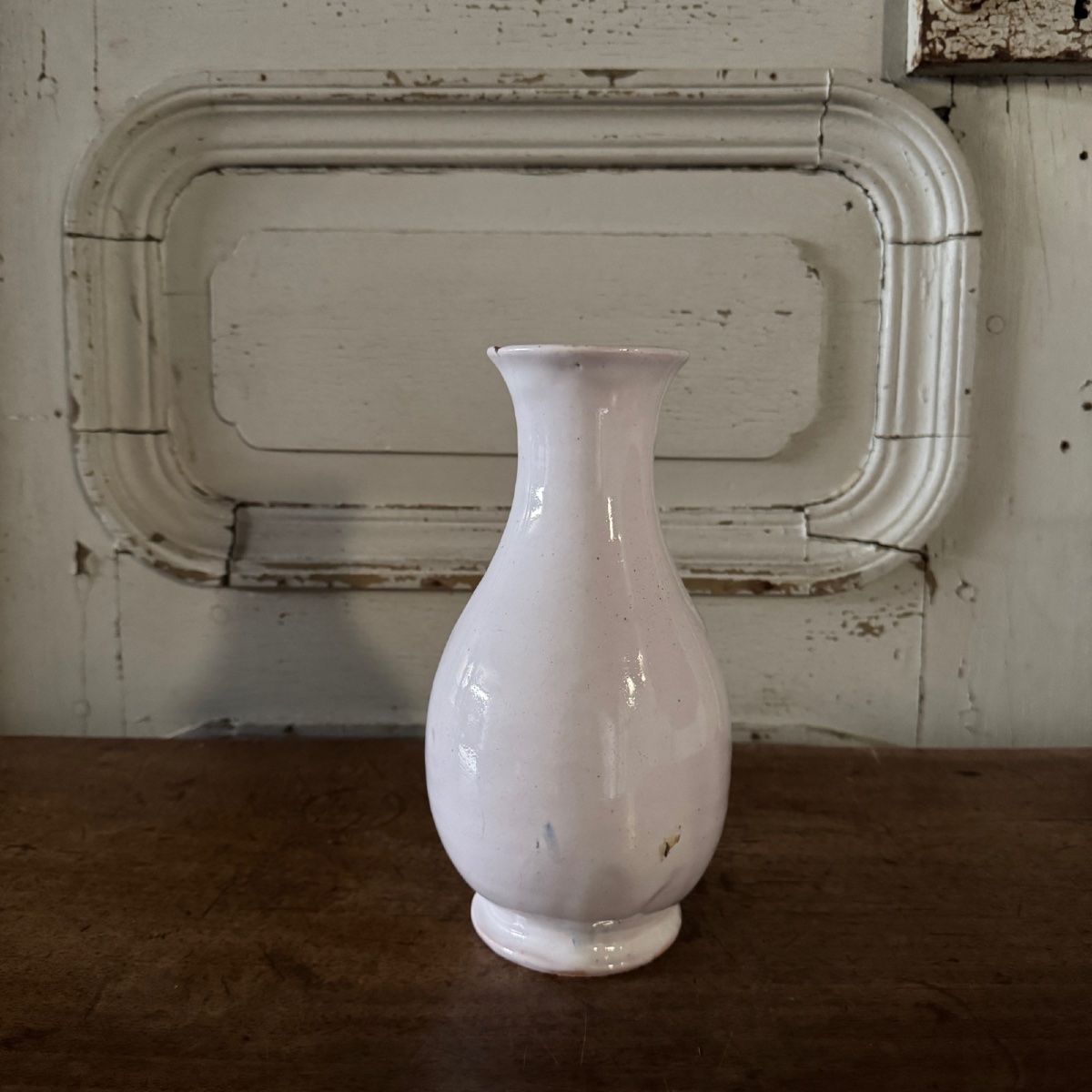 18th Century Nevers Earthenware Vase With Floral Decoration, White Background-photo-3