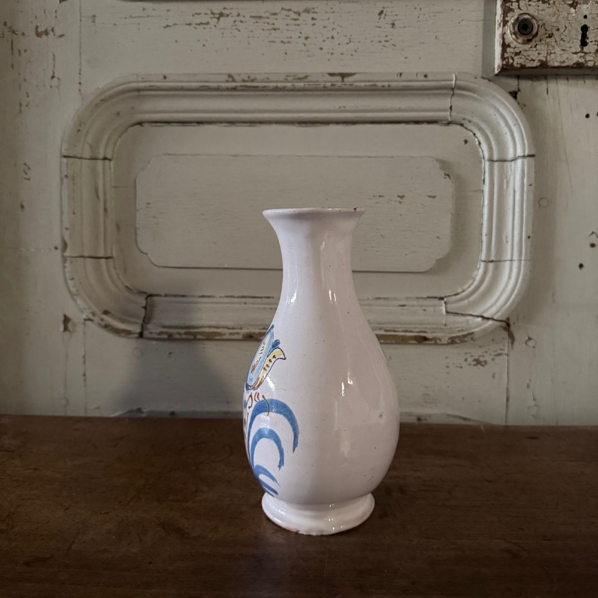 18th Century Nevers Earthenware Vase With Floral Decoration, White Background-photo-4
