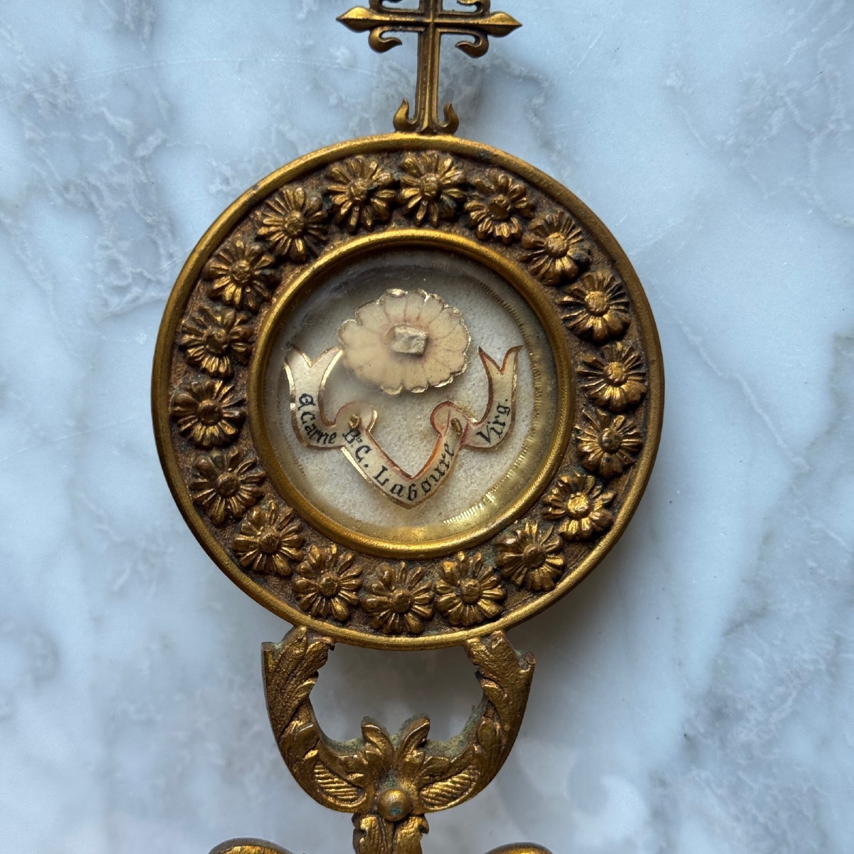 18th Century Bronze Reliquary On Marble Base-photo-1