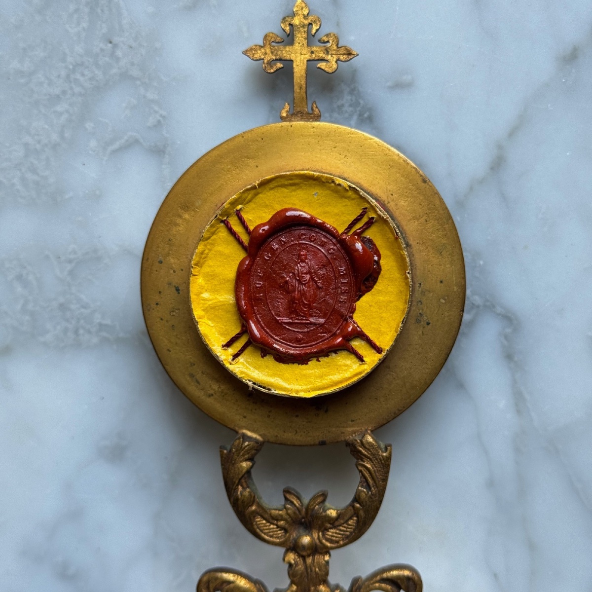 18th Century Bronze Reliquary On Marble Base-photo-3