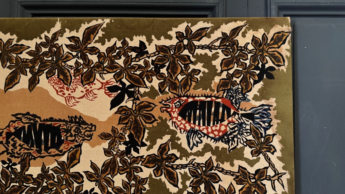 Tapestry Panel On Cotton By Lurçat 1960 Aquarium Decor-photo-3