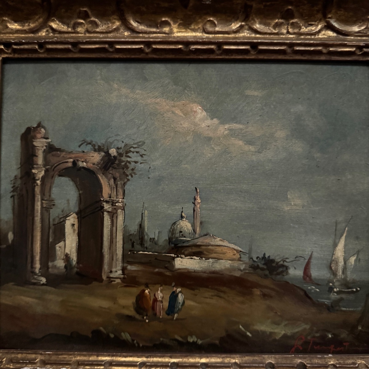 Oil On Panel Depicting A Port From The Early 20th Century-photo-2