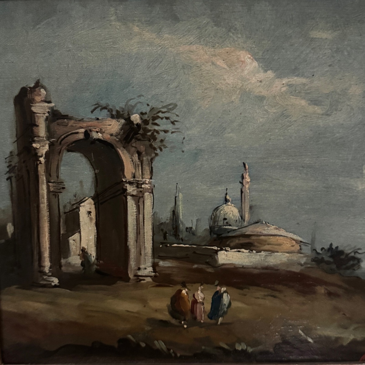 Oil On Panel Depicting A Port From The Early 20th Century-photo-3