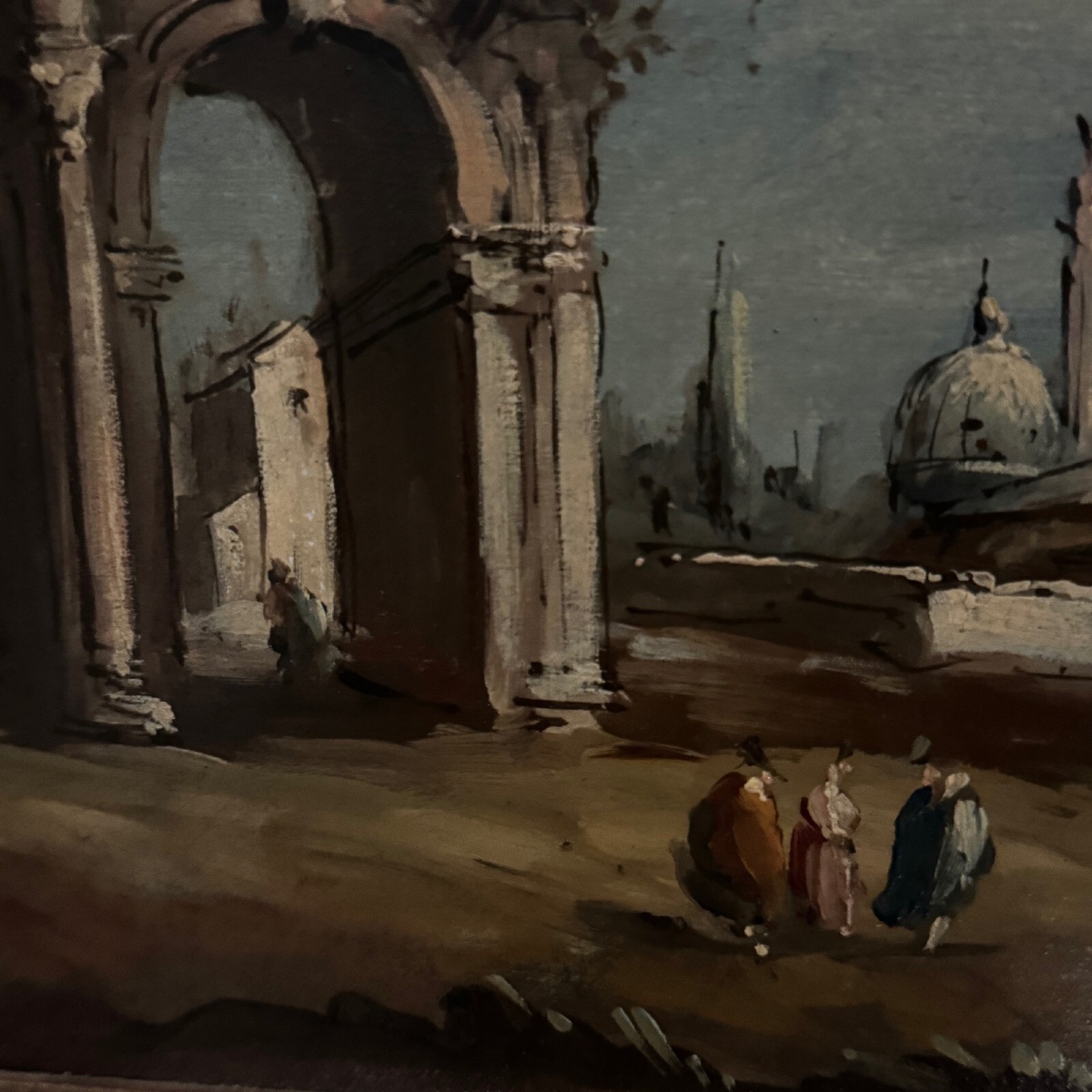 Oil On Panel Depicting A Port From The Early 20th Century-photo-3