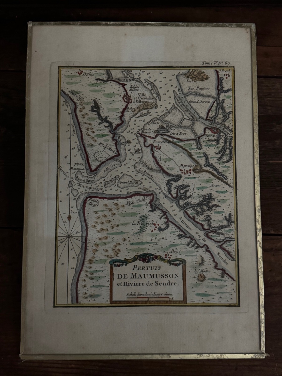 Gravure ancienne en couleur Pertuis de Maumusson et Rivière de Seudre