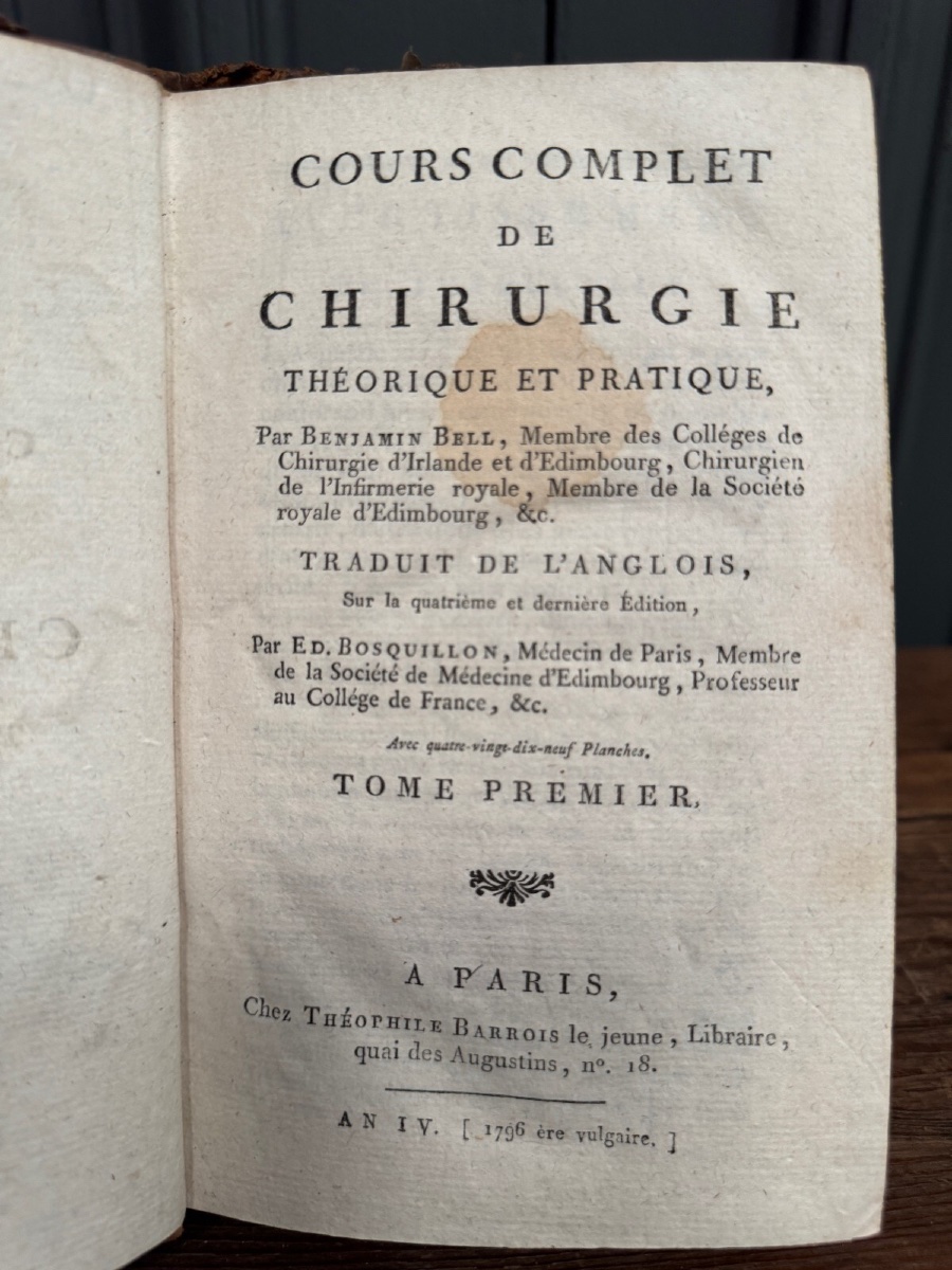 Complete Course Of Surgery 5 Volumes By Benjamin Bell 1796 Paris Barrois-photo-2