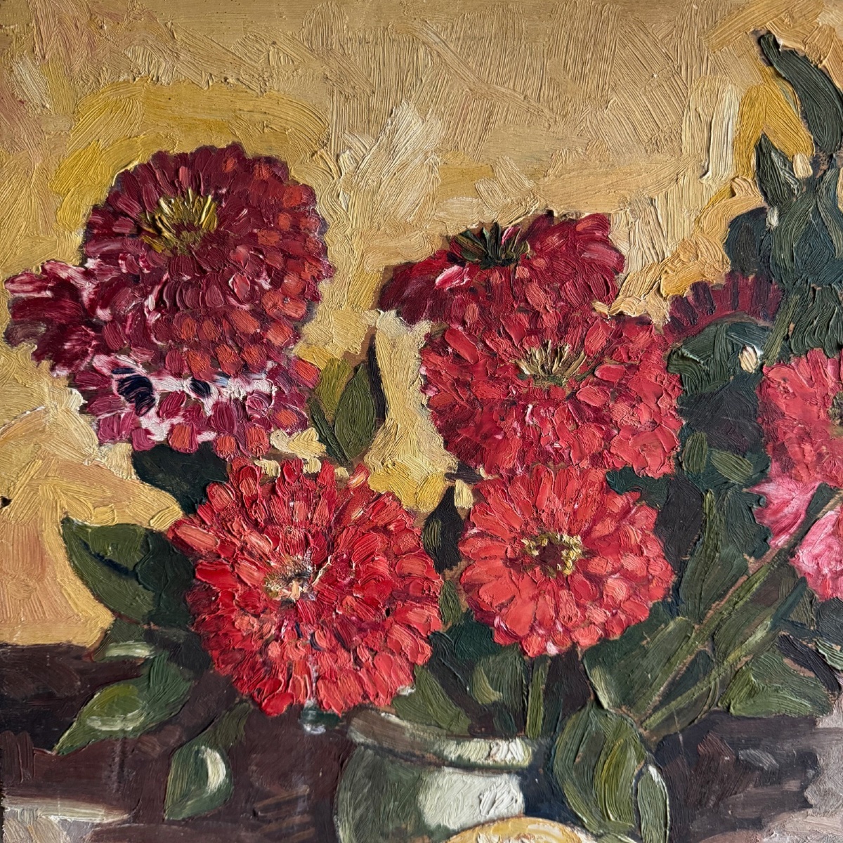 Oil On Panel Still Life With Flowers By A. Le Cudennec 1955-photo-1