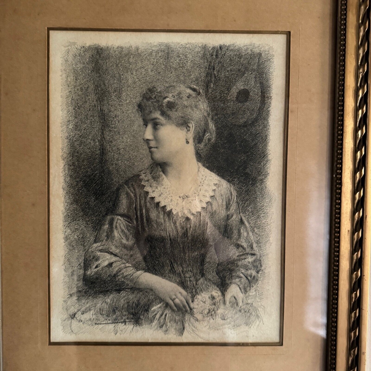 Dessin au fusain jeune élégante par Gaston Gérard 1890-photo-2