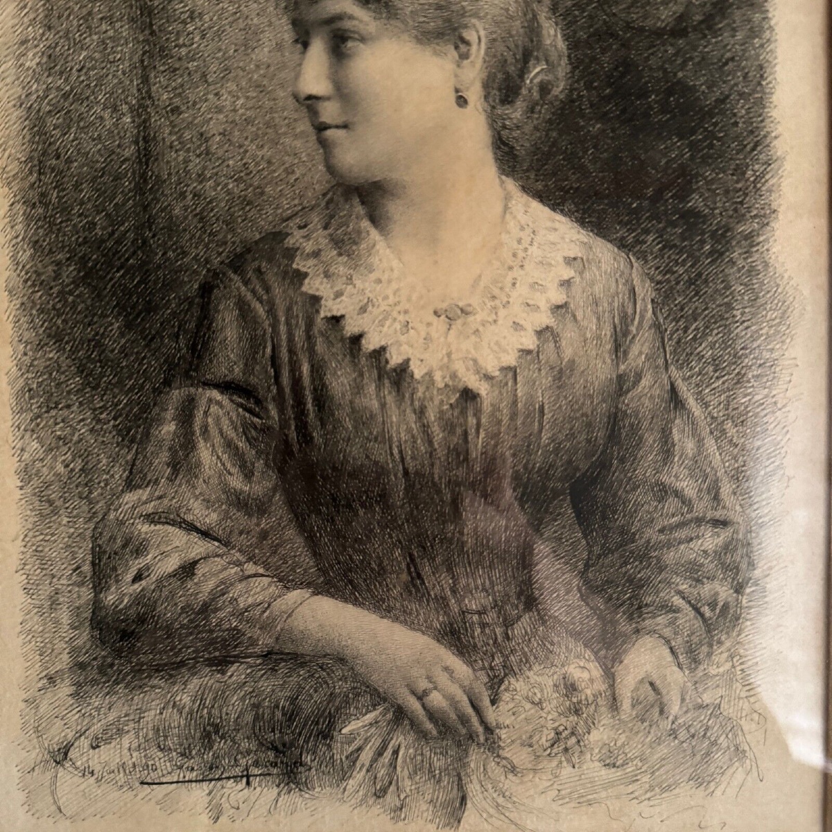 Dessin au fusain jeune élégante par Gaston Gérard 1890-photo-4