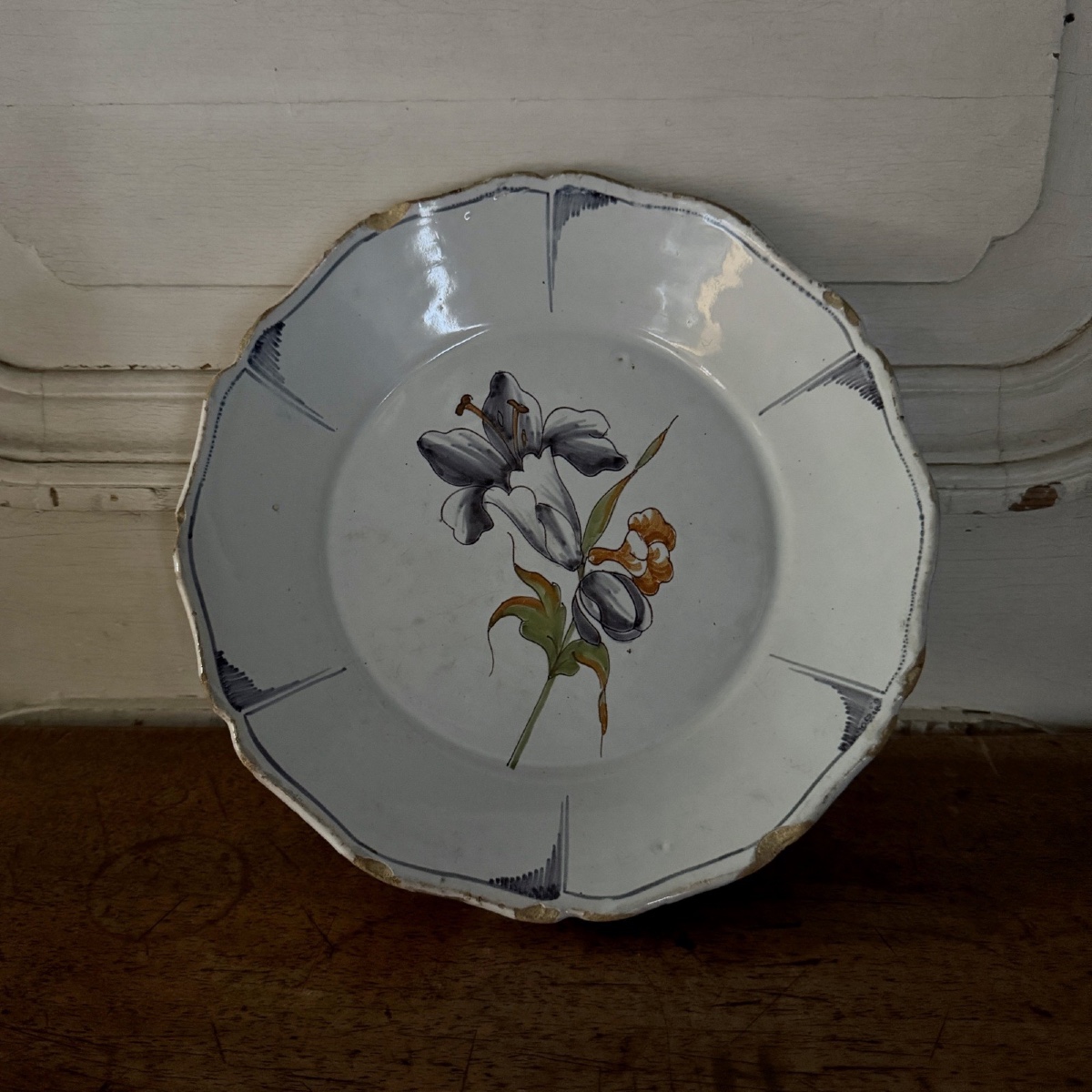 18th Century Nevers Earthenware Plate With Floral Decoration