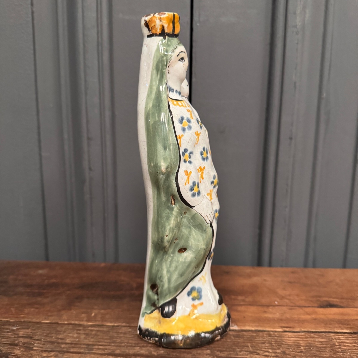 Vierge d'accouchée en faïence de Nevers XVIIIe -photo-4