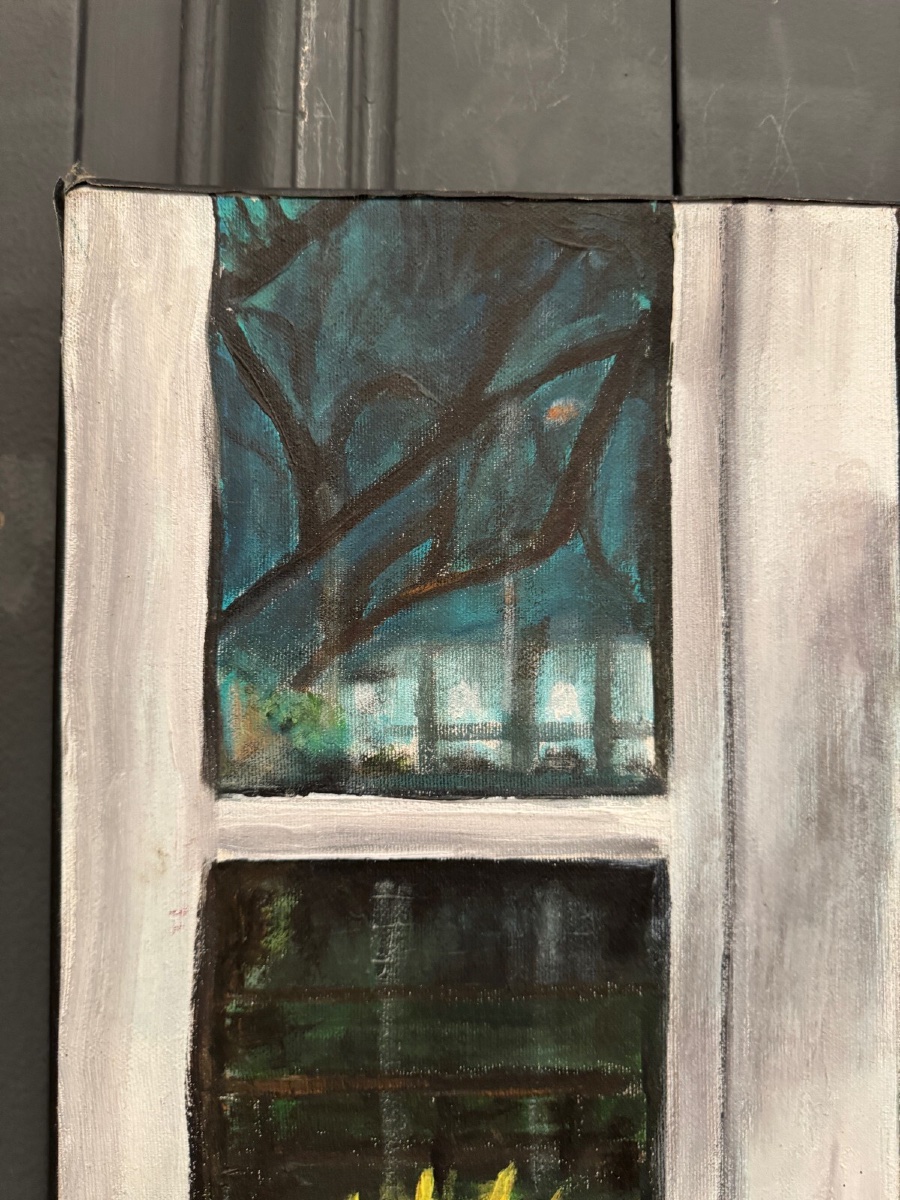 Oil On Canvas By Claude Claveau Window With Planter 20th Century-photo-2
